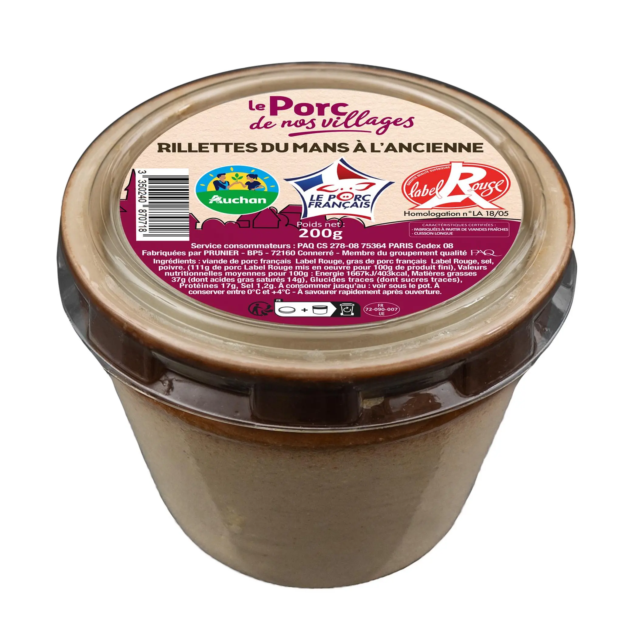 LE PORC DE NOS VILLAGES CULTIVONS LE BON Rillettes Label Rouge