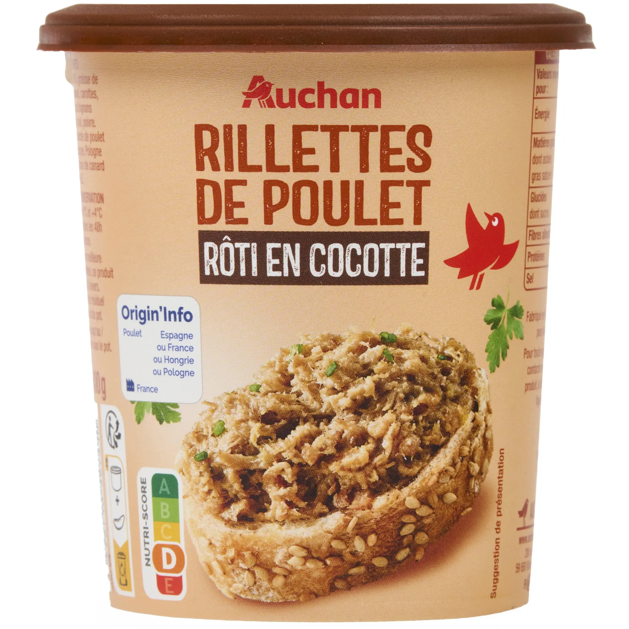 AUCHAN Rillettes de poulet rôti en cocotte