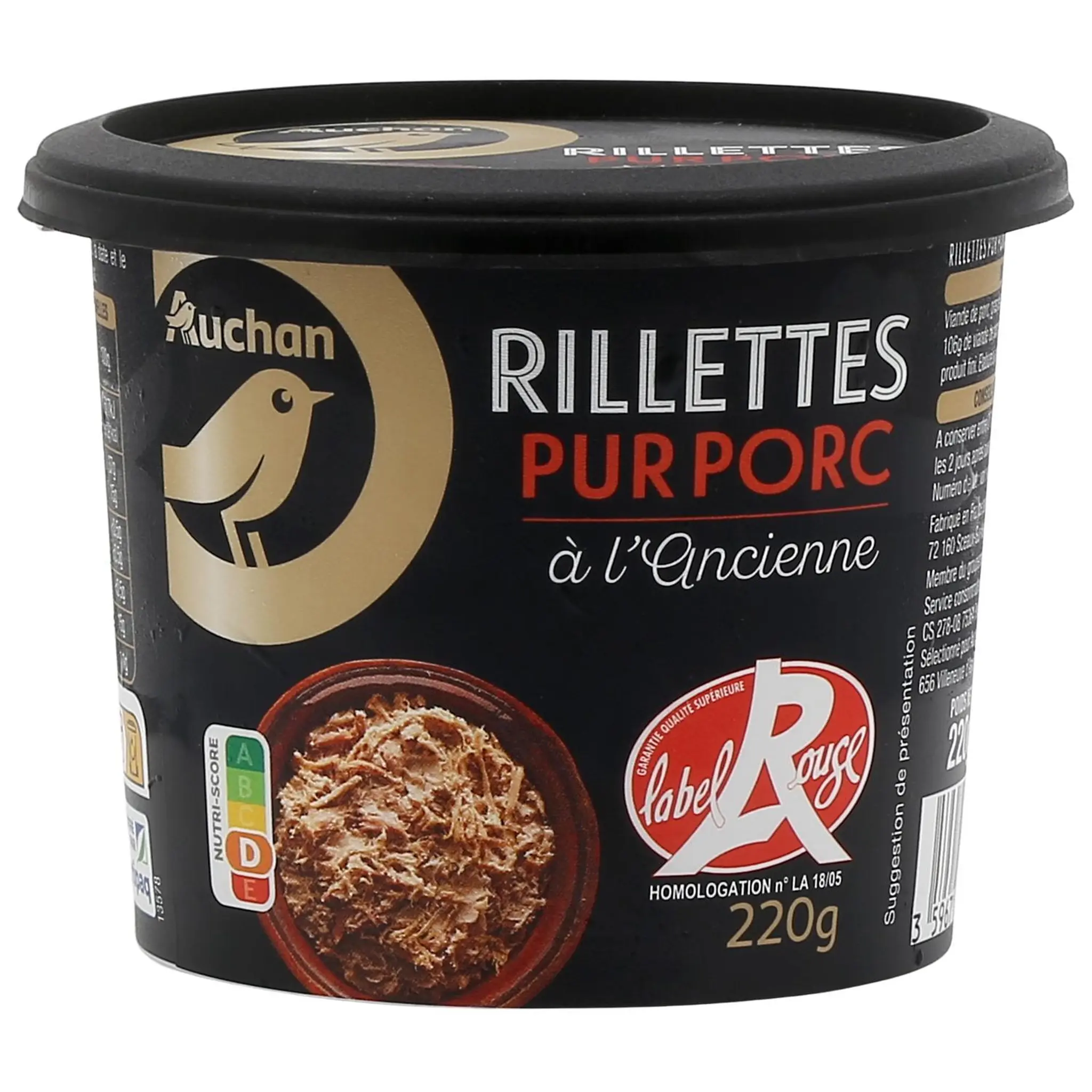 AUCHAN GOURMET Rillettes à l'ancienne pur porc Label rouge