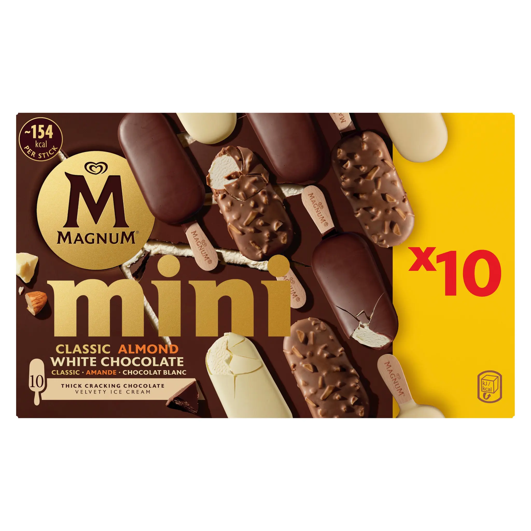 MAGNUM Assortiment de mini bâtonnets glacés classique amandes et chocolat blanc