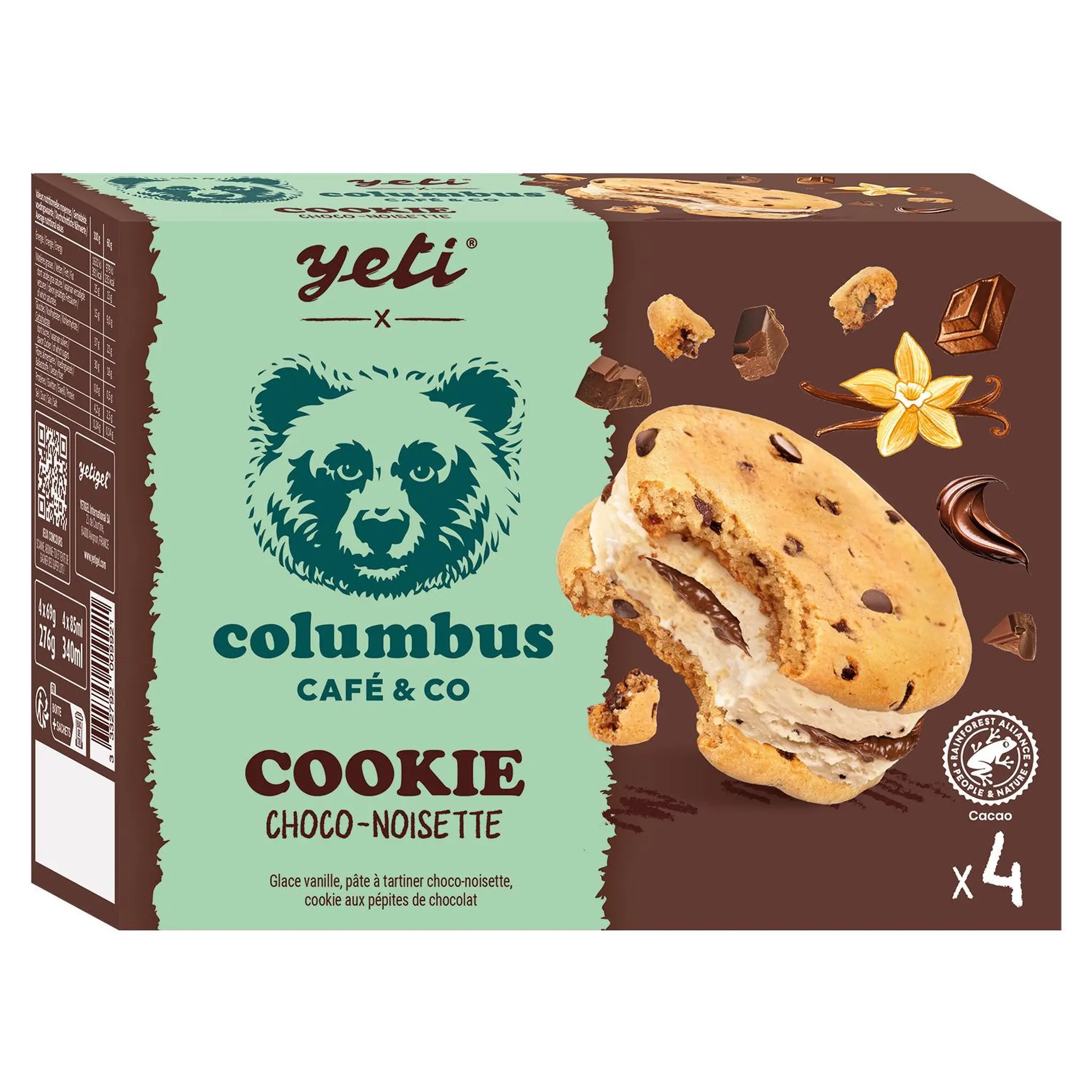 COLUMBUS Cookie glacée pépites de chocolat vanille choco-noisette
