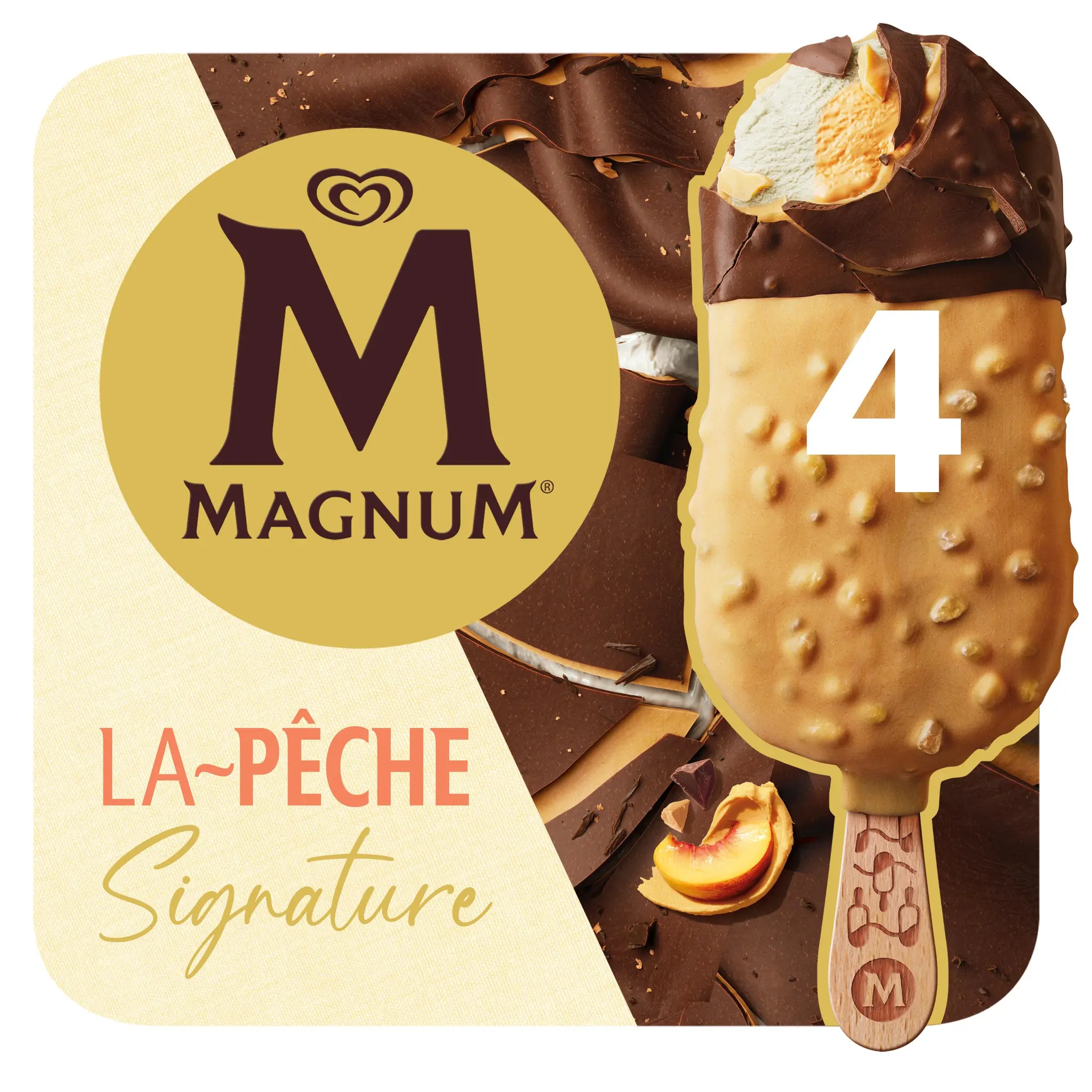 MAGNUM Bâtonnets glacés pamplemousse coeur pêche enrobage pêche et chocolat au lait