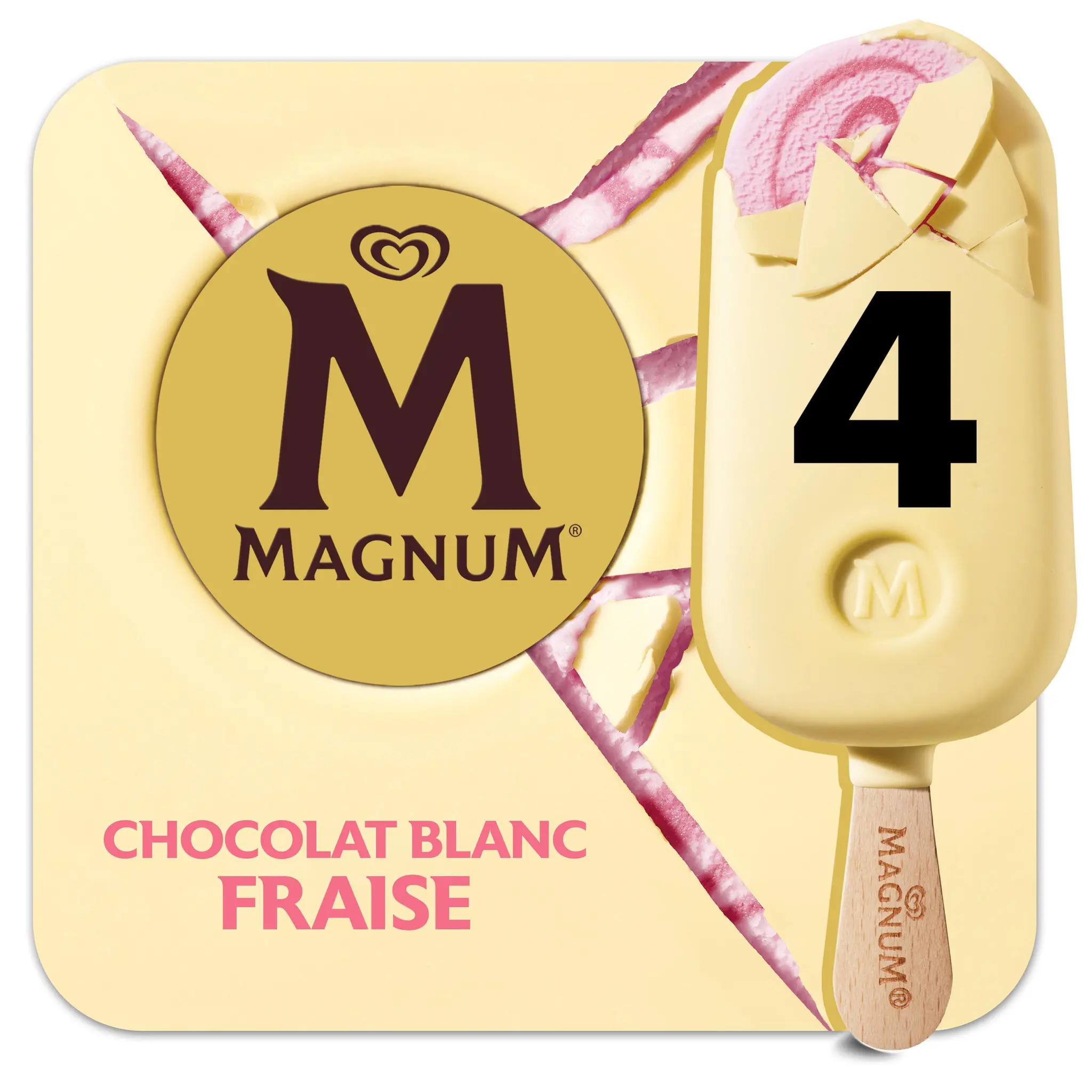 MAGNUM Bâtonnets glacés chocolat blanc fraise