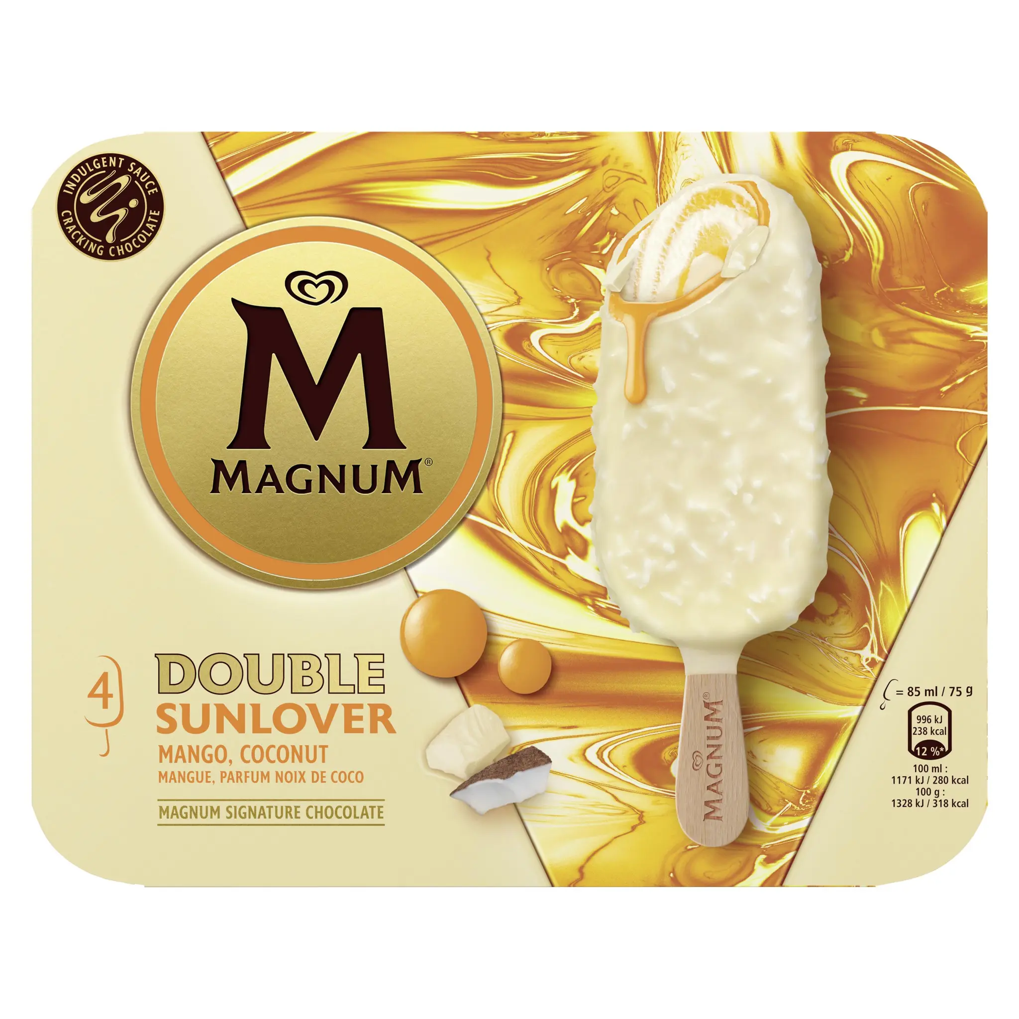 MAGNUM Bâtonnets glacés Sunlover double chocolat blanc mangue et noix de coco