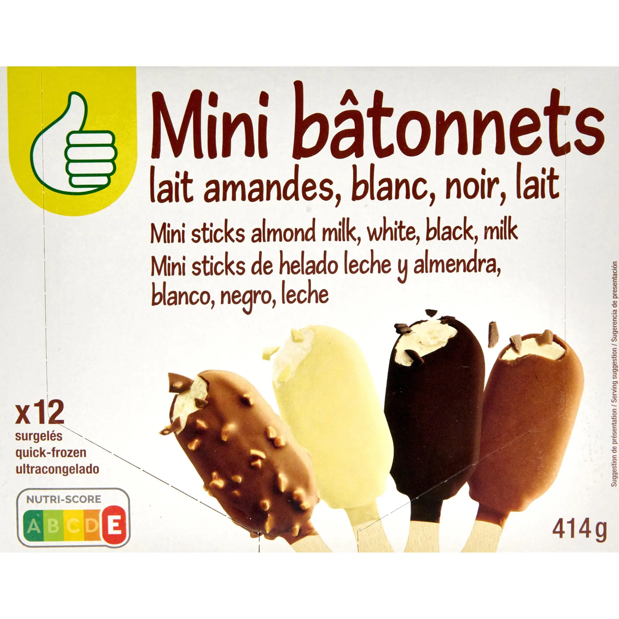 POUCE Mini-bâtonnets glacés vanille chocolat blanc lait noir amandes