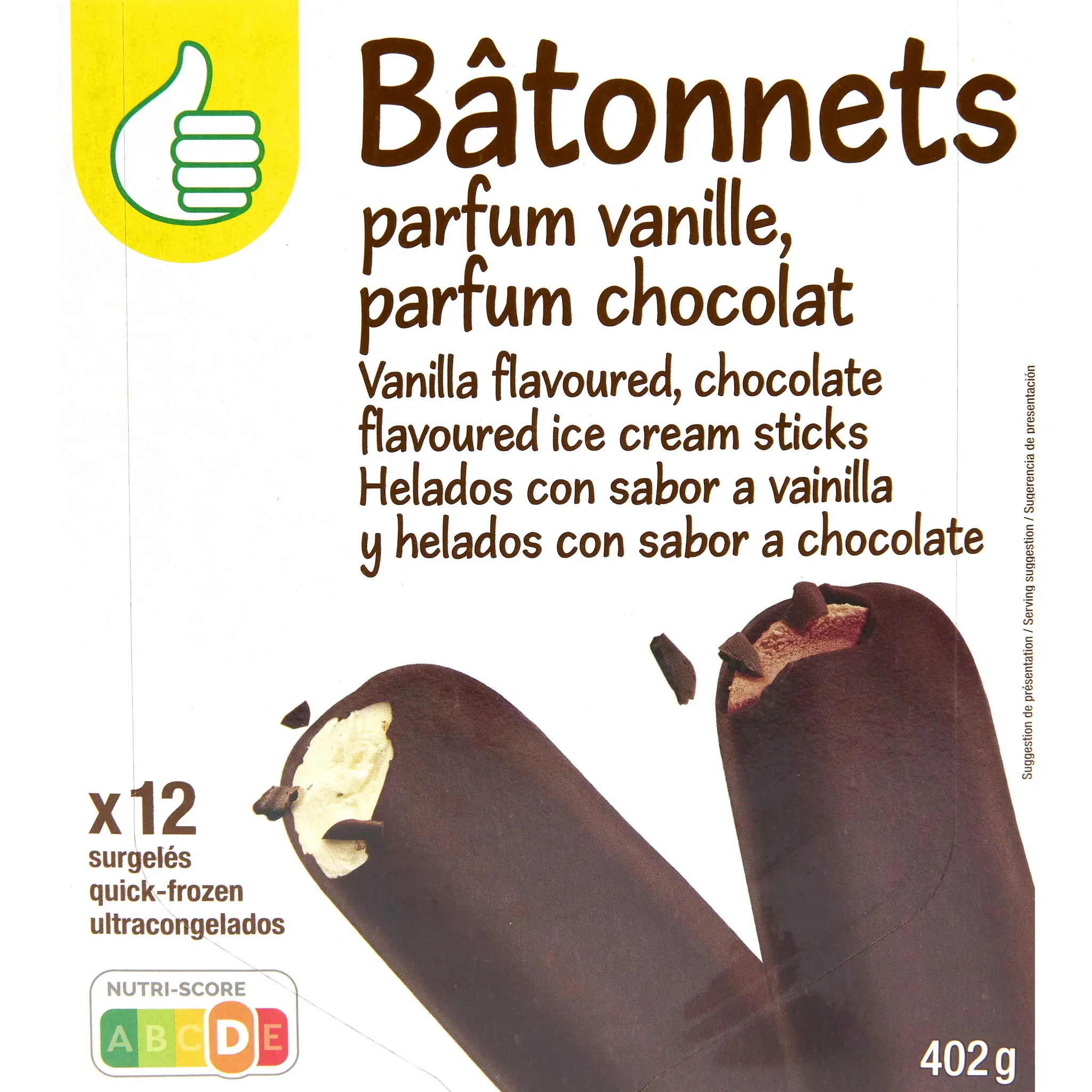 POUCE Bâtonnets glacés vanille et chocolat