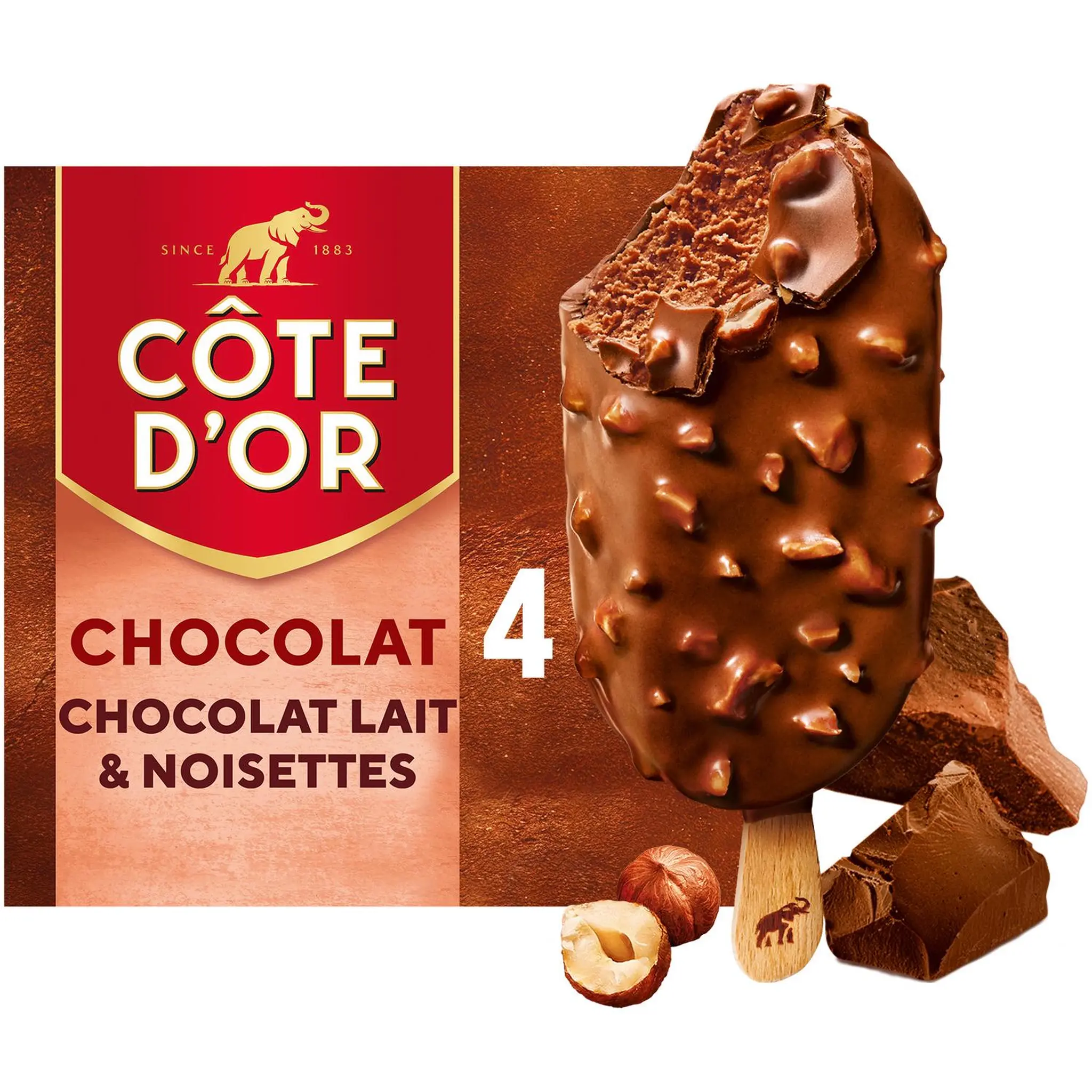 COTE D'OR Bâtonnets glacés noisettes et chocolat au lait
