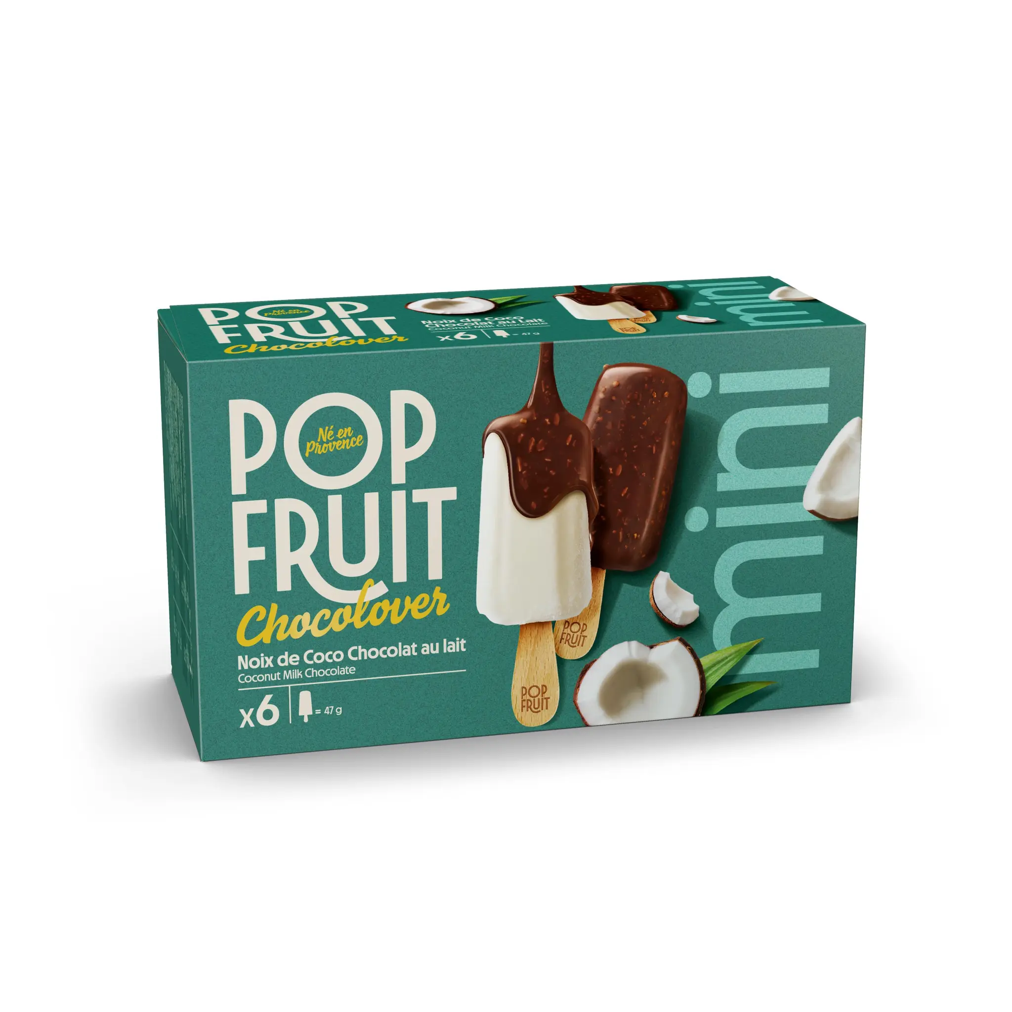 POP'FRUIT Mini bâtonnets glacés sorbet noix de coco chocolat lait