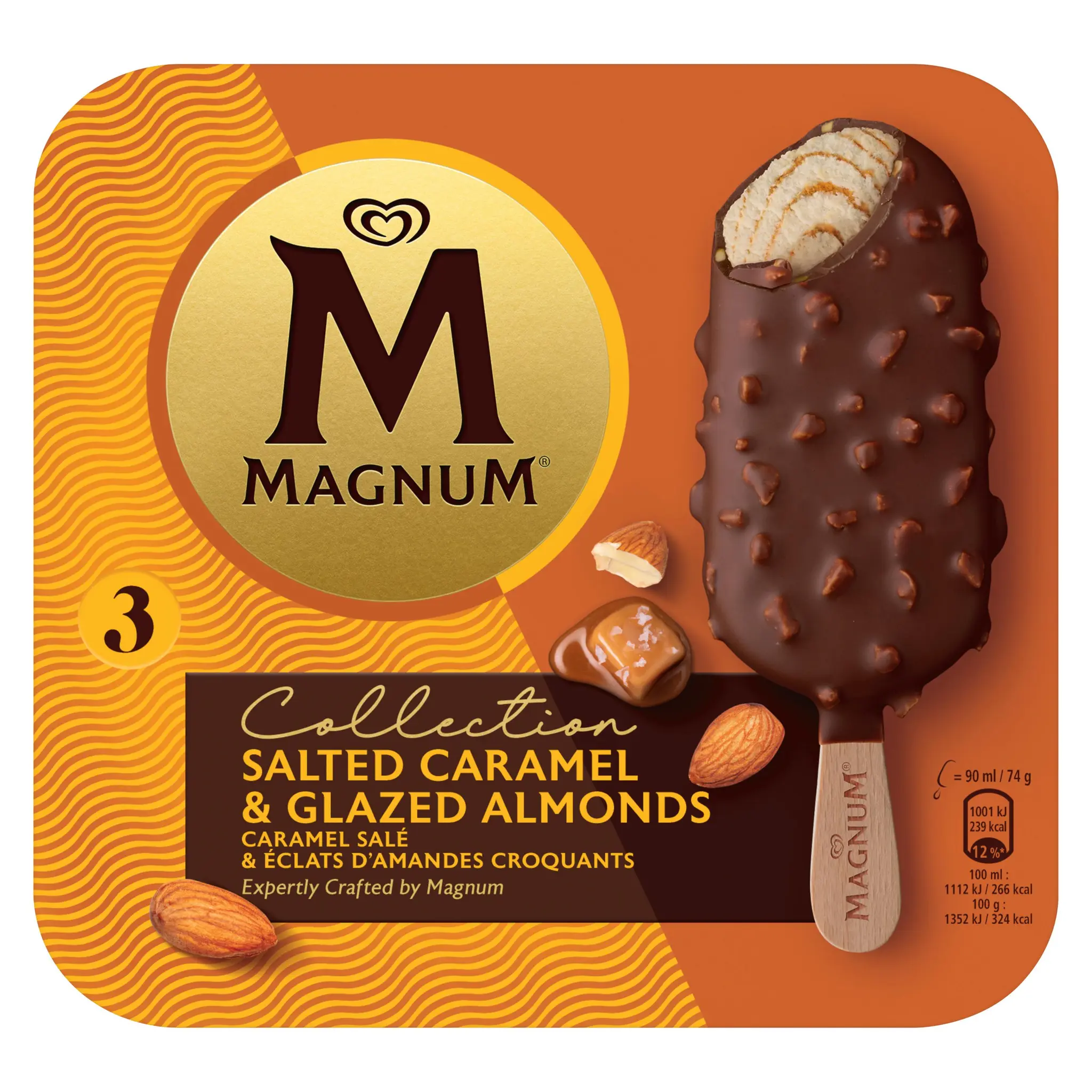 MAGNUM Bâtonnets glacés caramel salé éclats d'amandes croquants
