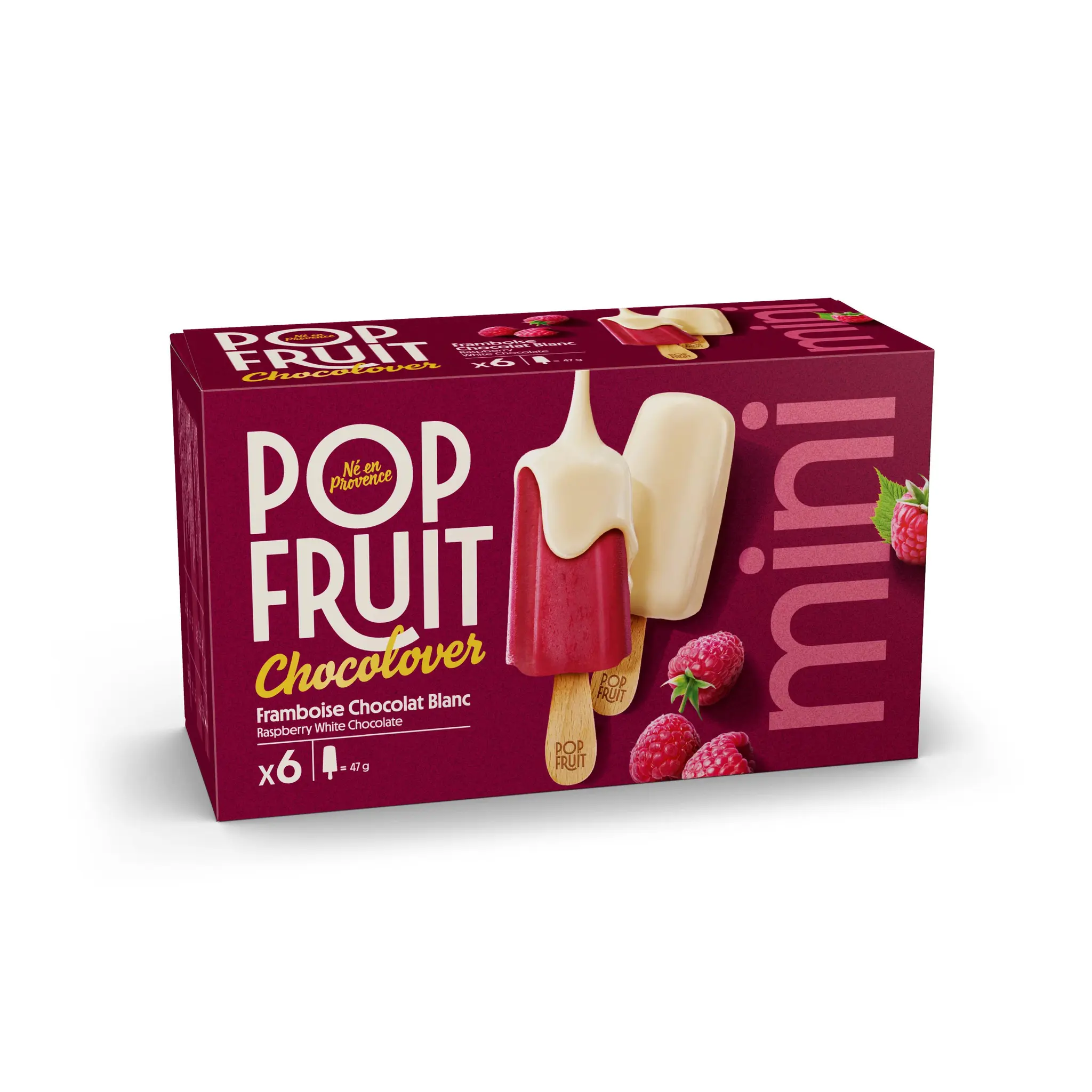 POP'FRUIT Mini bâtonnets glacés framboise chocolat blanc