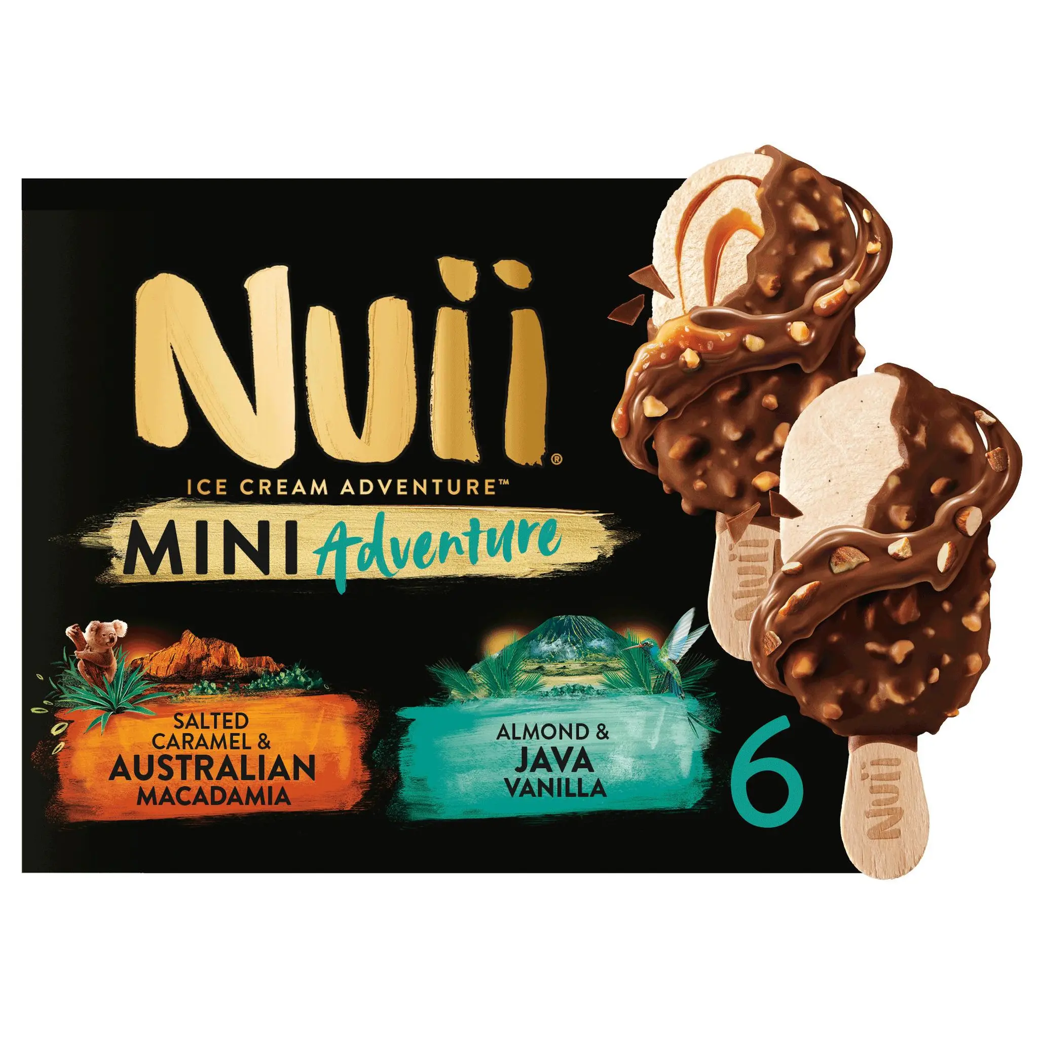 NUII Mini bâtonnets adventure salted caramel et australian macadamia et almond java vanilla