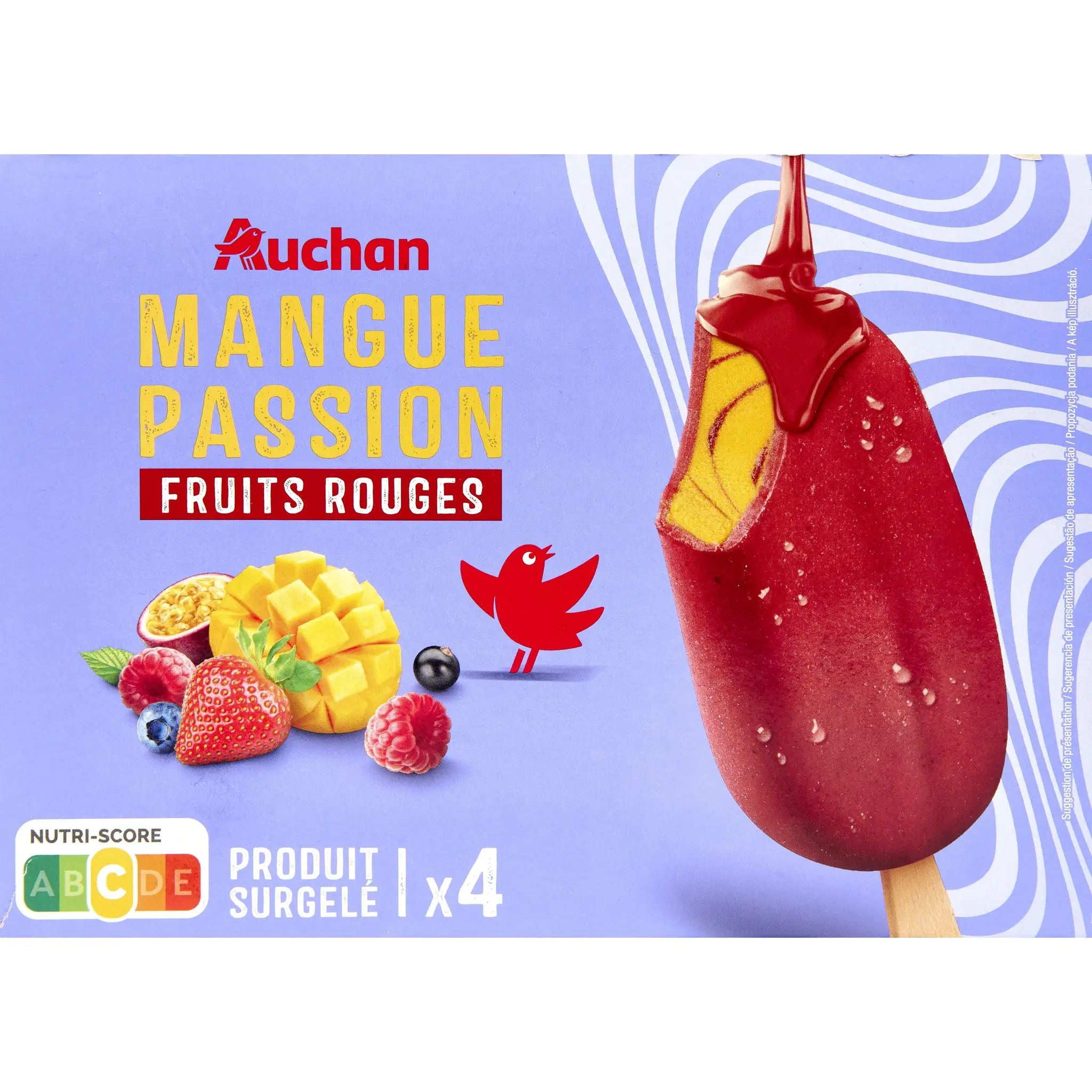AUCHAN Batonnets mangue passion fruits rouges