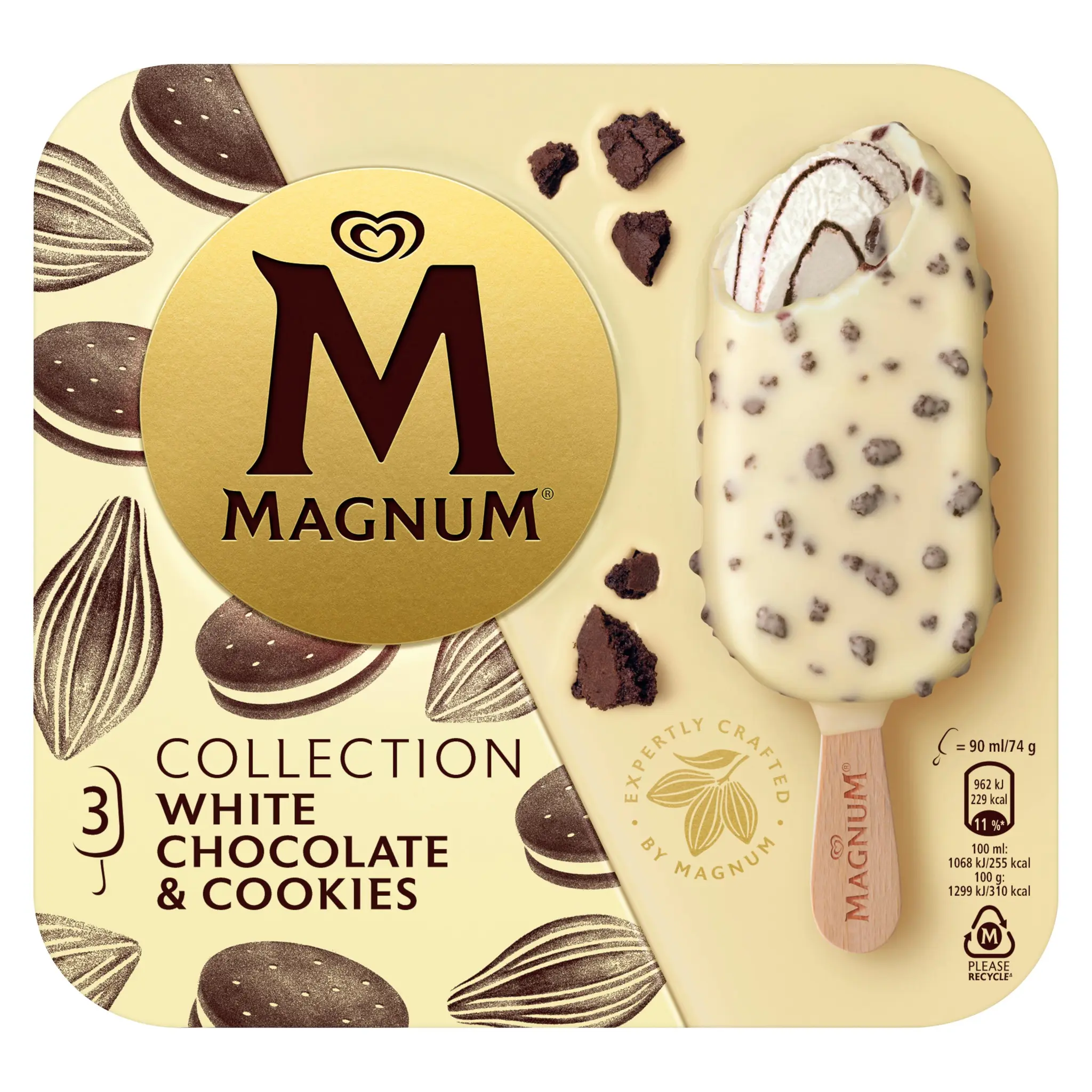 MAGNUM Bâtonnets glacés au chocolat blanc et cookies