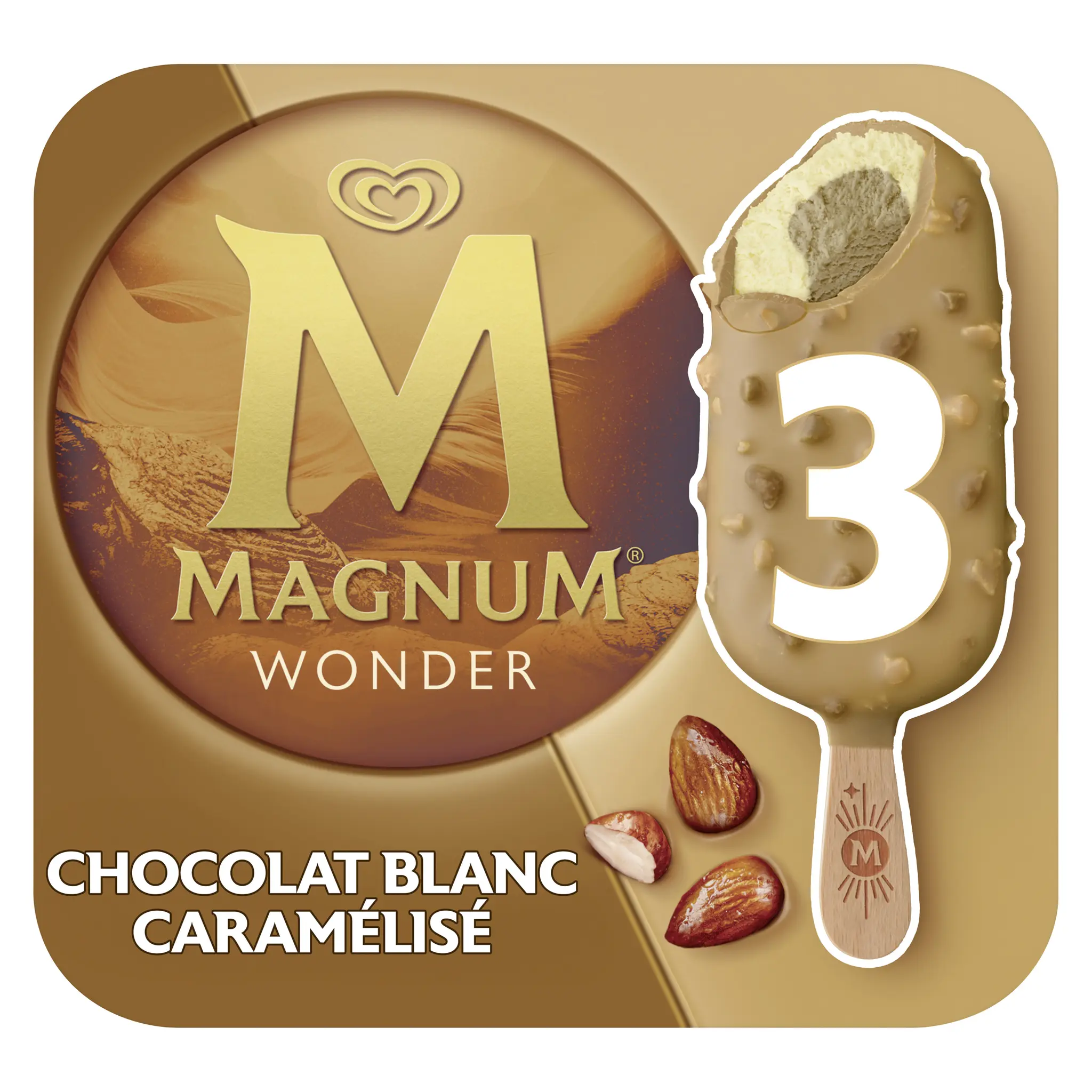 MAGNUM Bâtonnets glacés chocolat blanc caramélisé