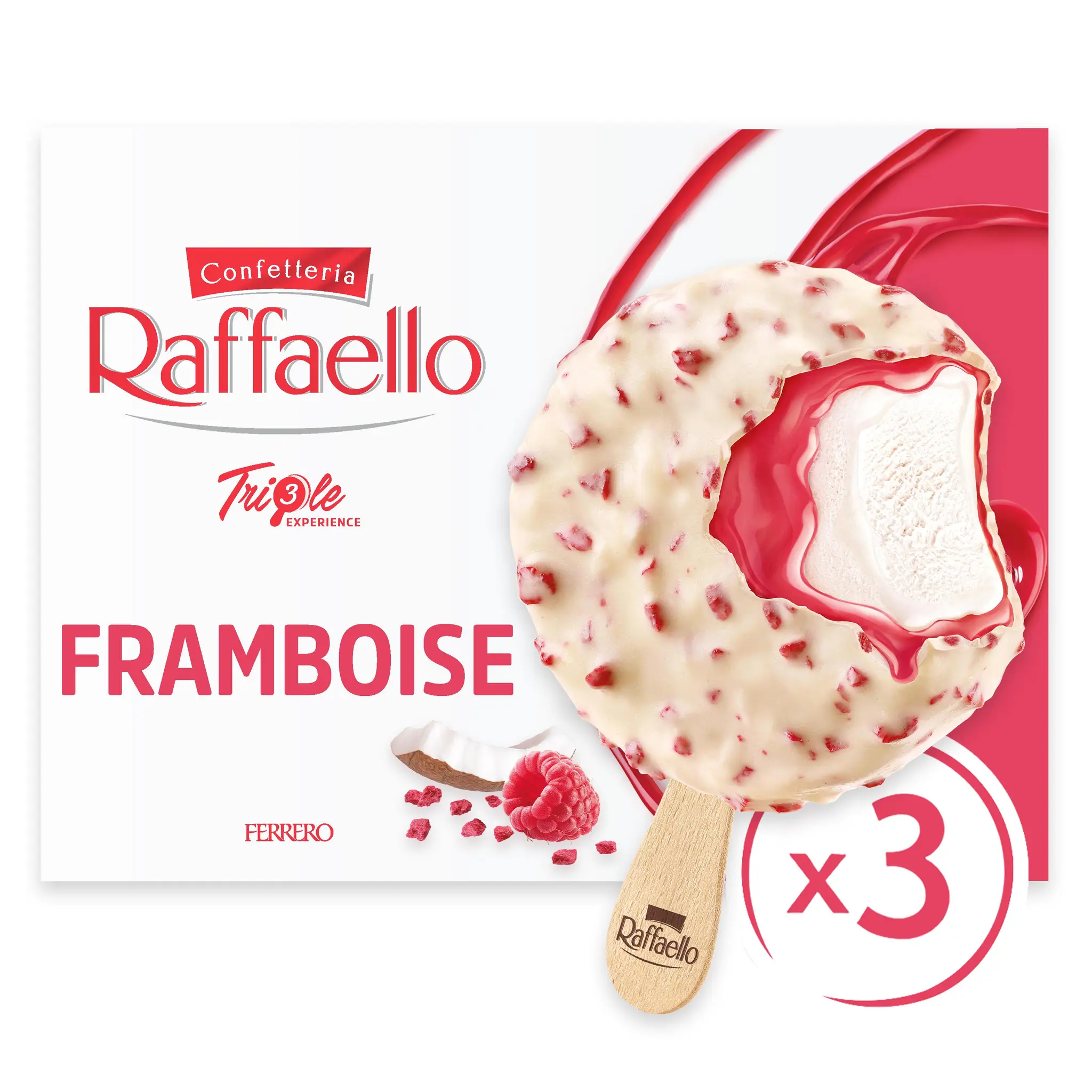 RAFFAELLO Bâtonnet glacé triple framboise et chocolat blanc