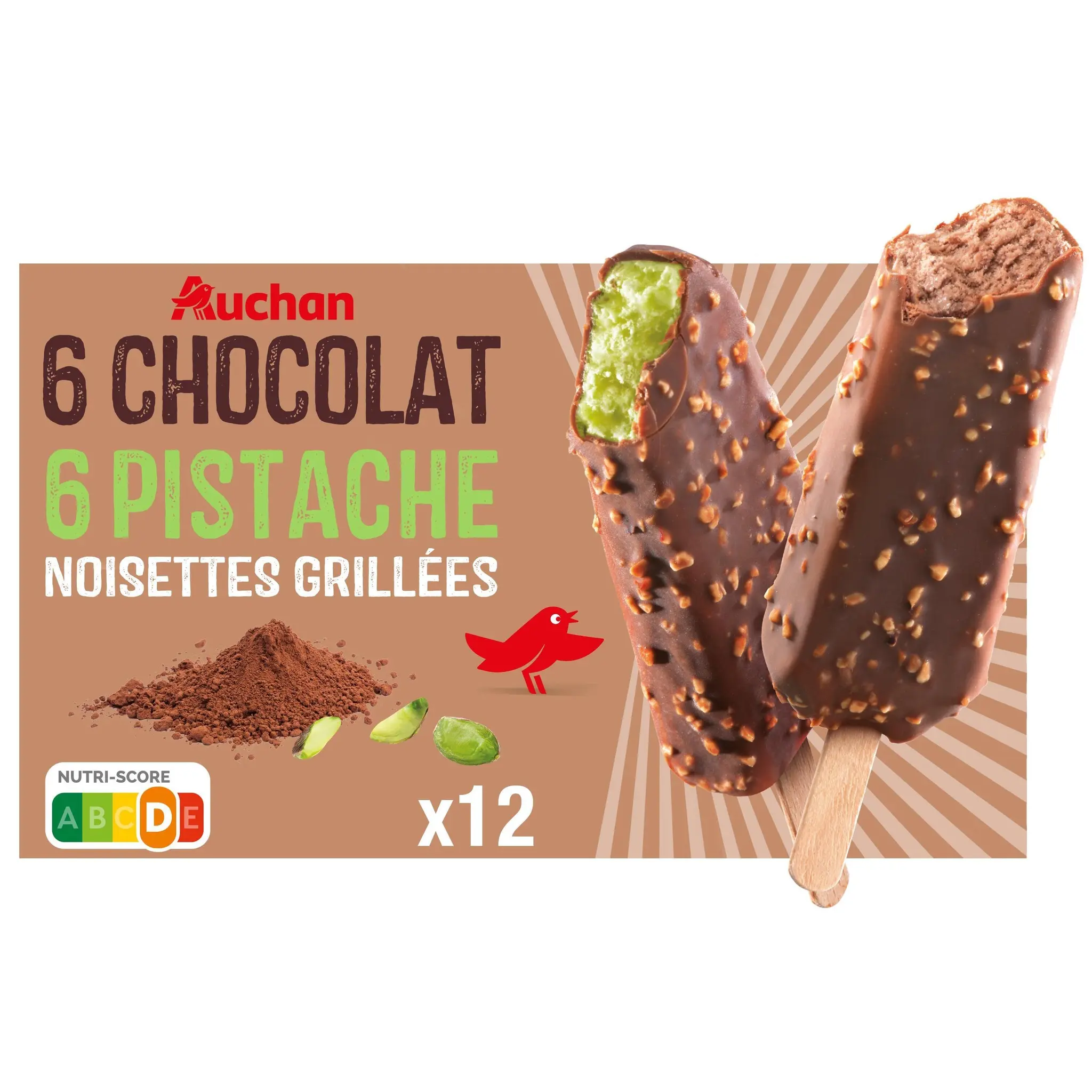 AUCHAN Bâtonnets glacés au chocolat et pistache