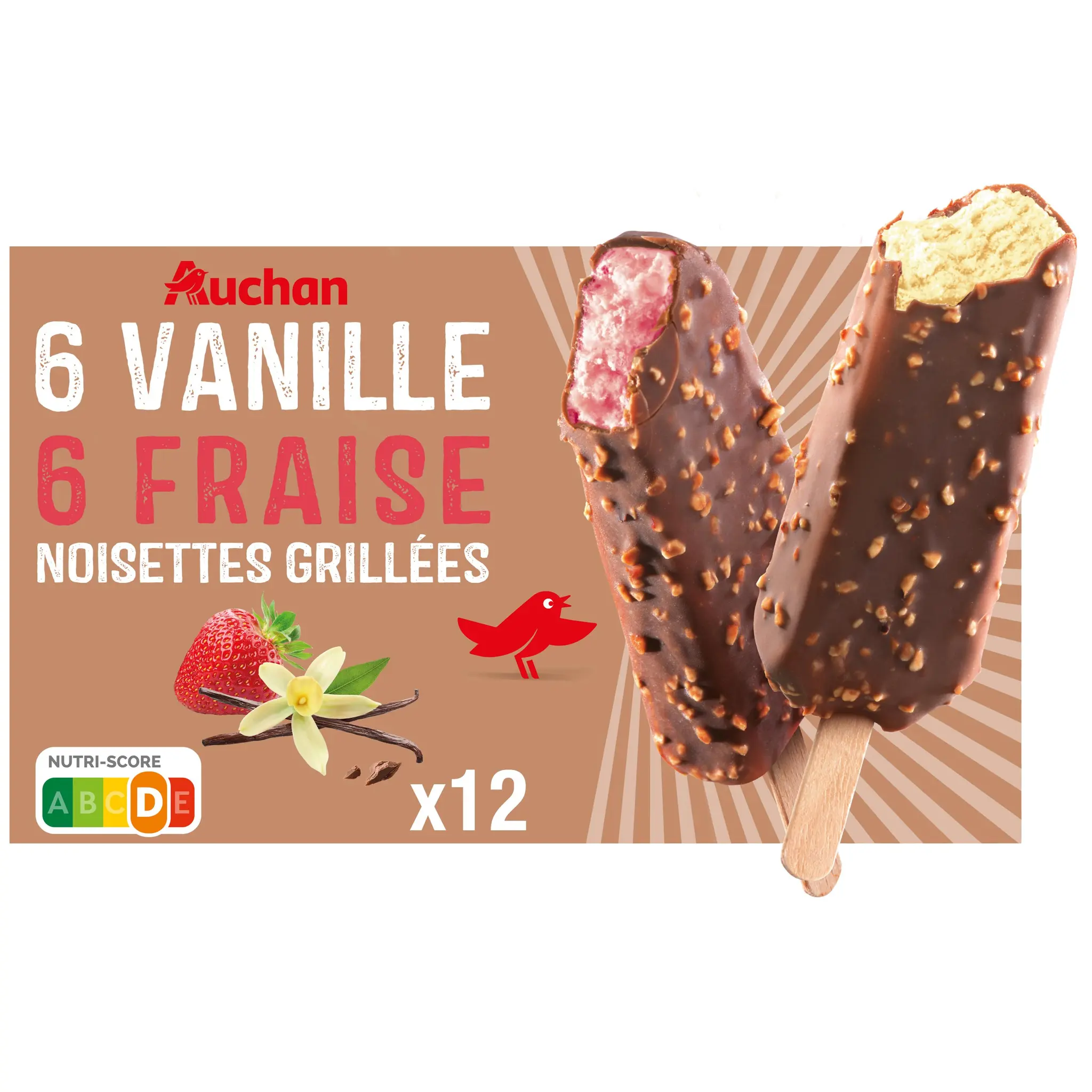 AUCHAN Bâtonnets glacés vanille fraise