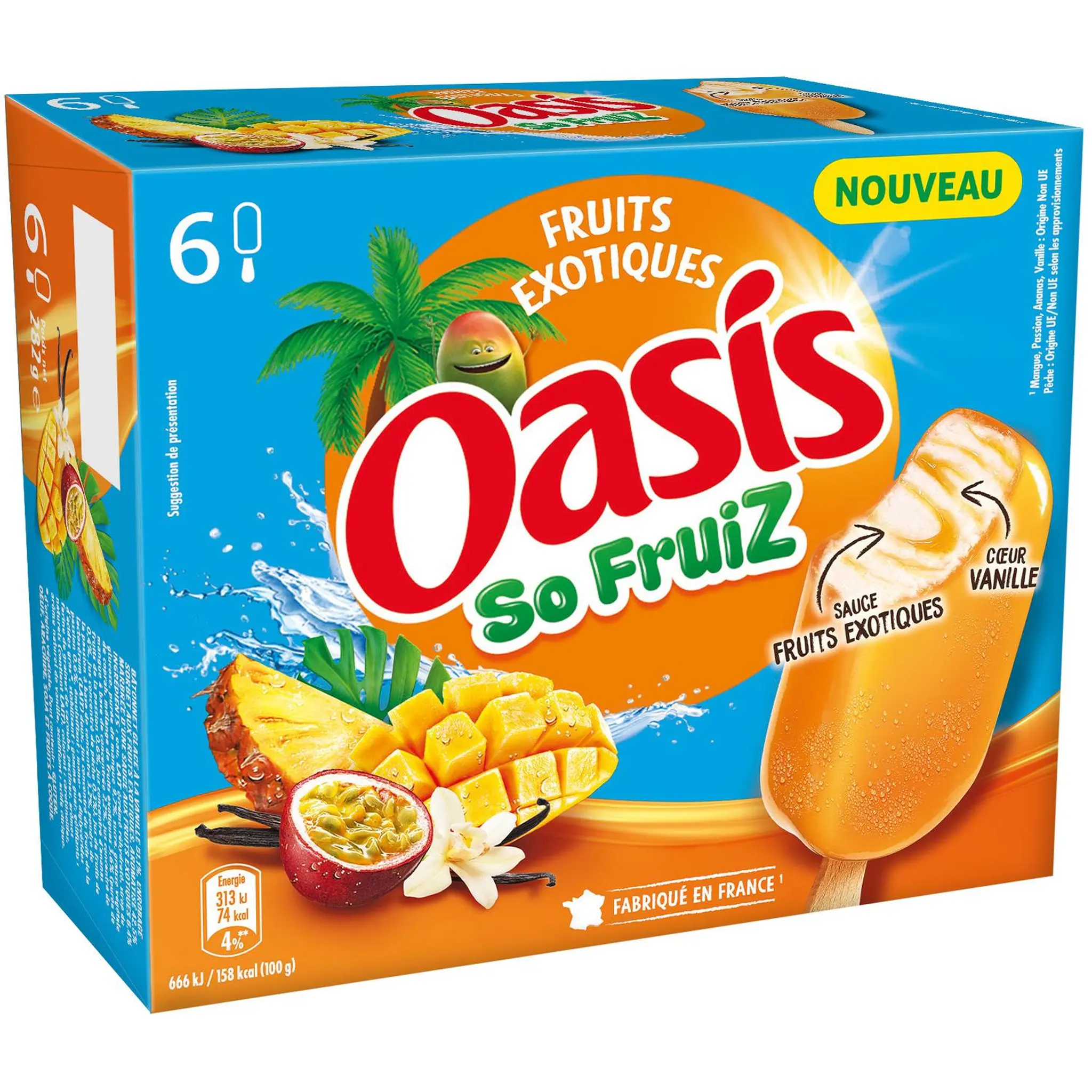 OASIS Bâtonnets glacés So Fruiz sauce vanille et enrobage fruits exotiques