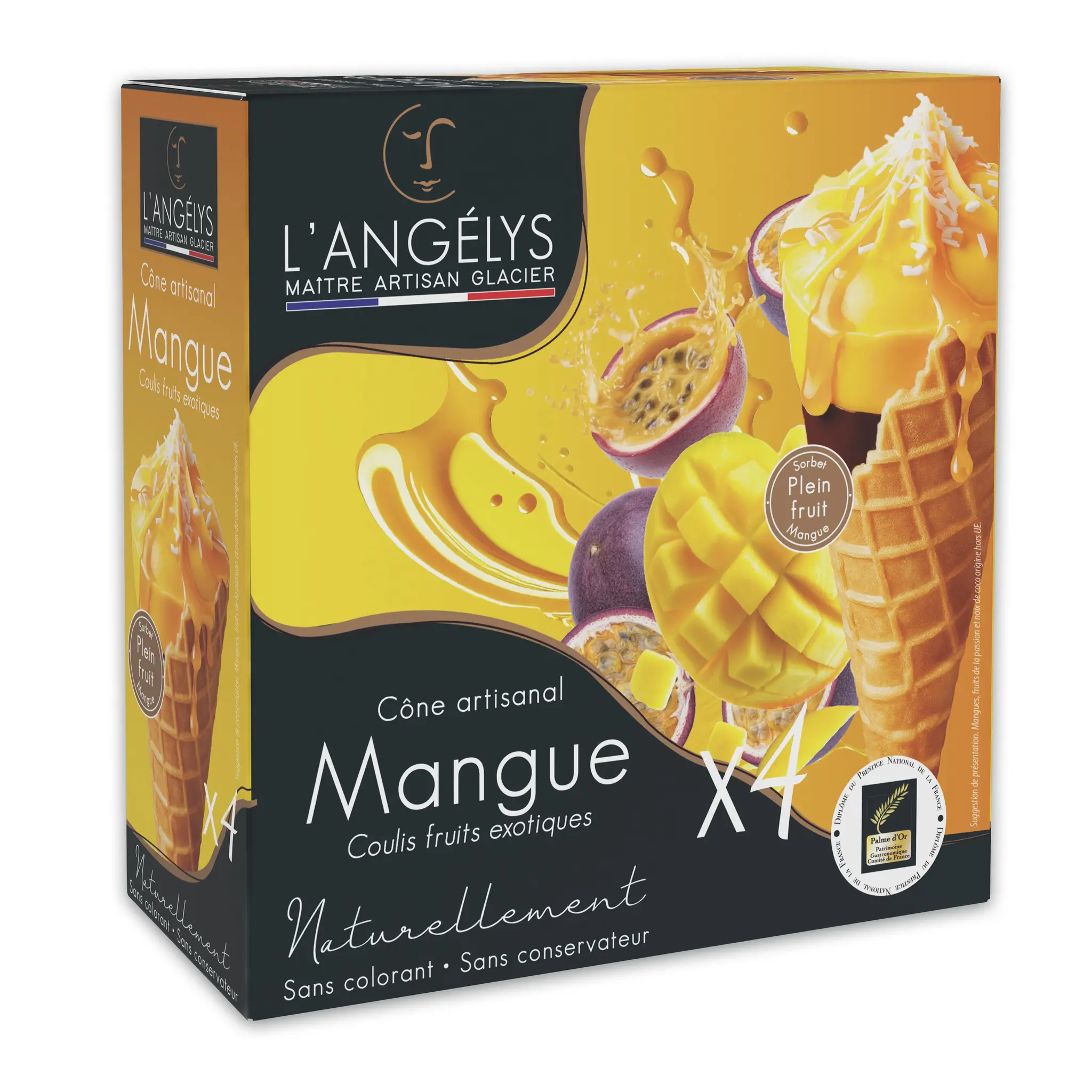 L'ANGELYS Cônes glacés sorbet mangue coulis exotique