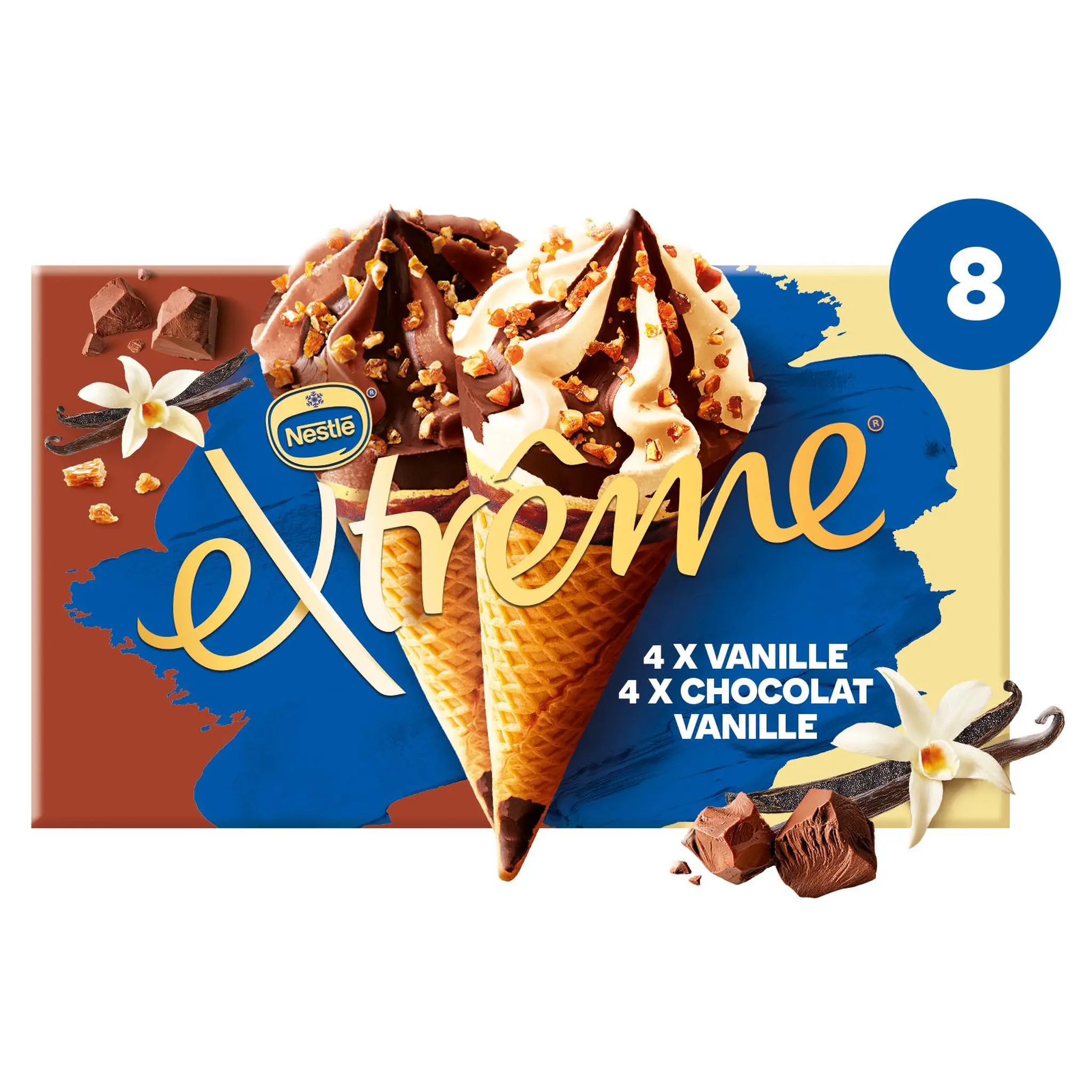 EXTREME Cônes glacés vanille nougatine et chocolat vanille nougatine
