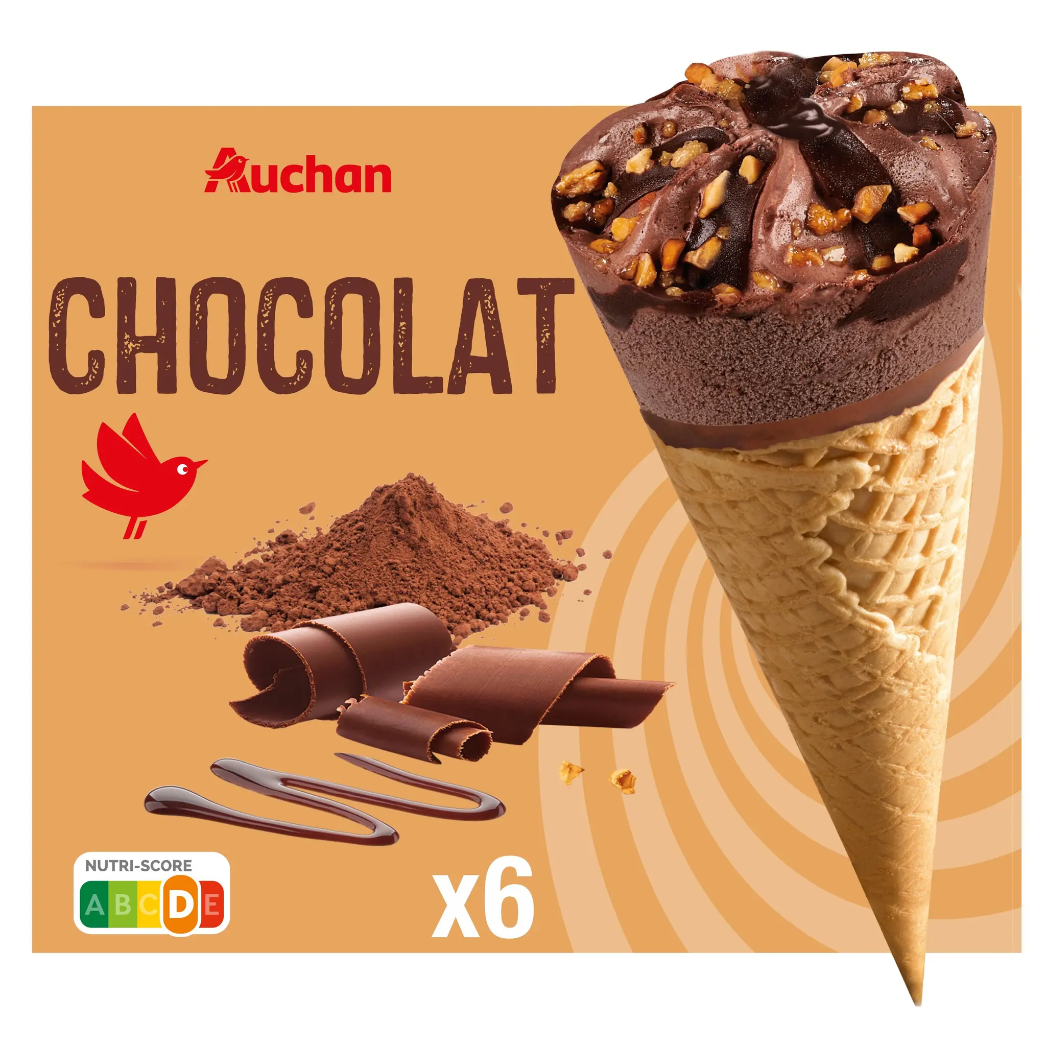 AUCHAN Cônes glacés chocolat