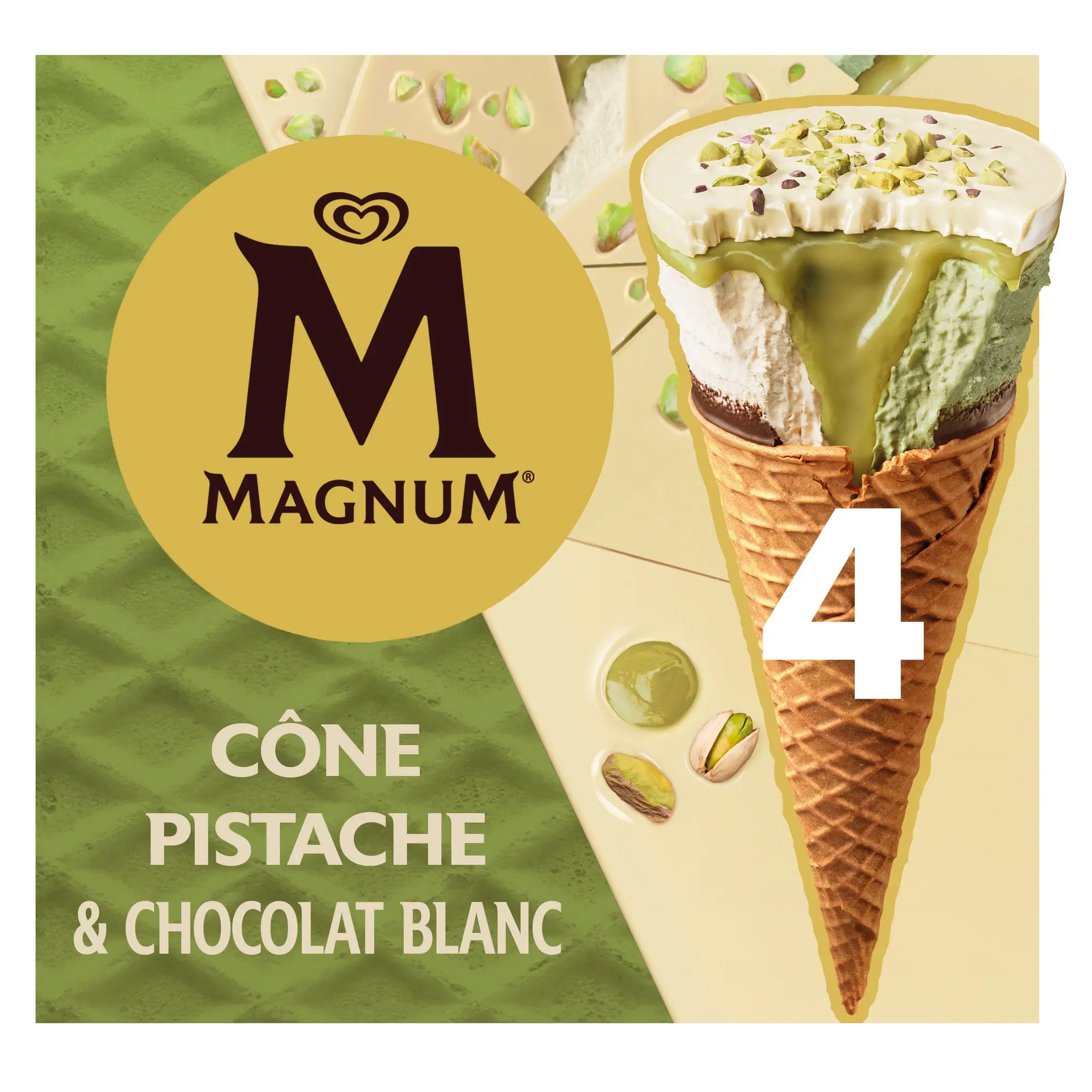 MAGNUM Cônes glacés pistache et chocolat blanc