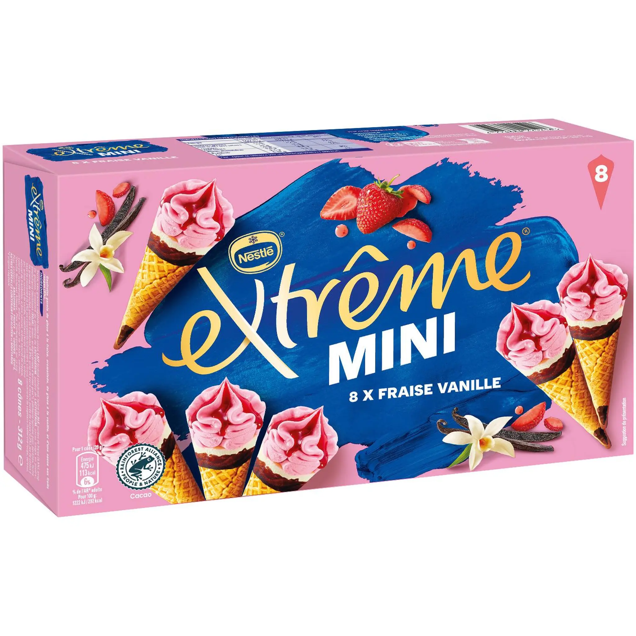 EXTREME Mini cônes glacés fraise vanille