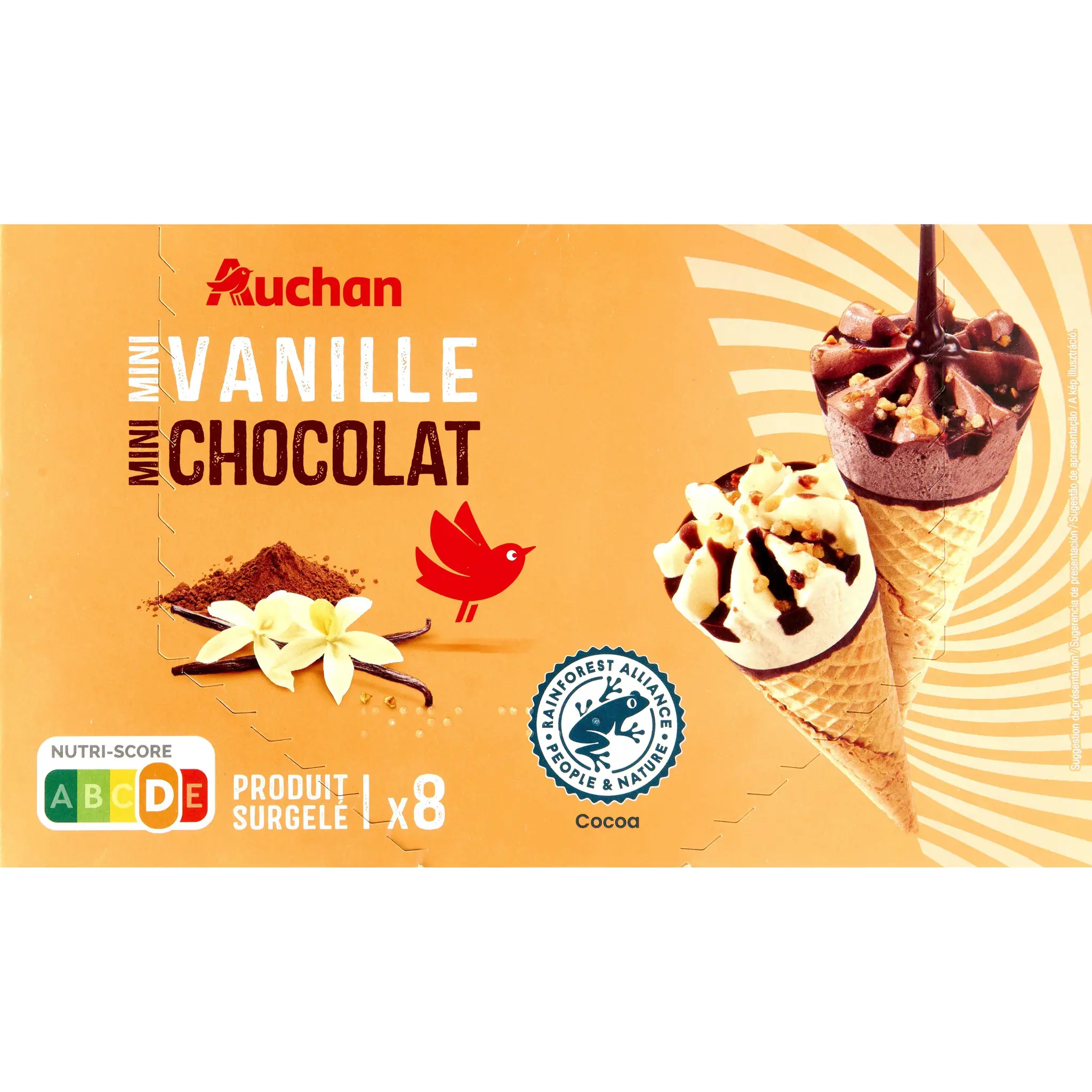 AUCHAN Mini cônes vanille chocolat
