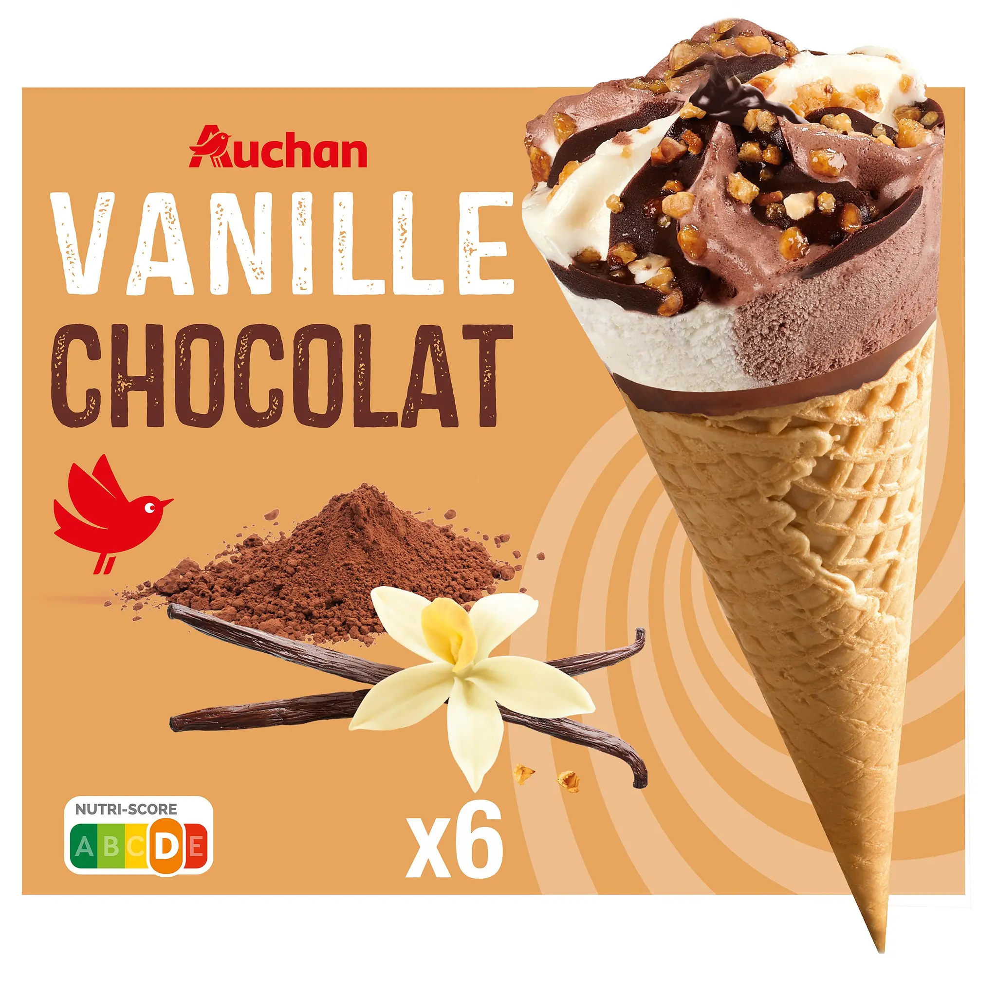 AUCHAN Cônes glacés vanille chocolat