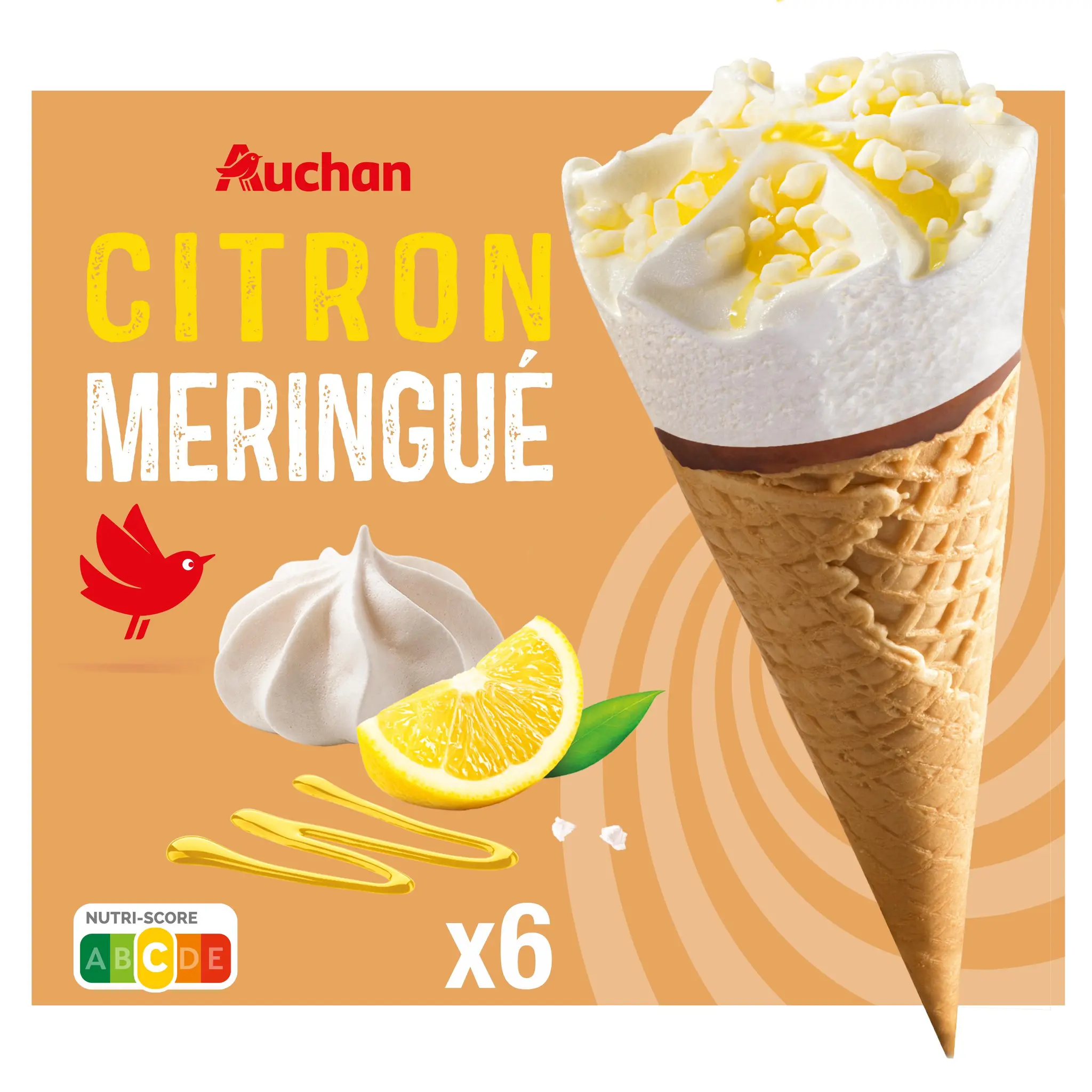 AUCHAN Cônes glacés citron meringué