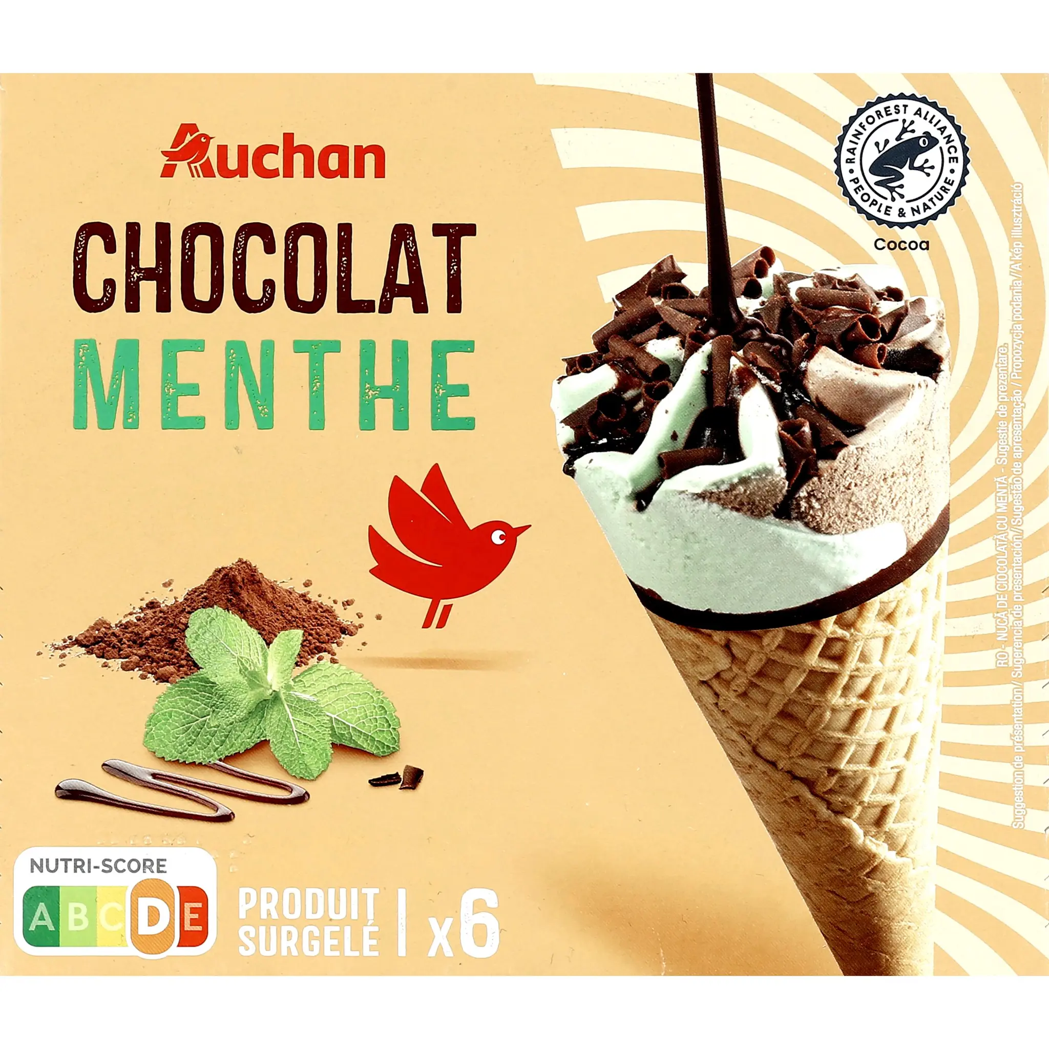 AUCHAN Cônes glacés à la menthe et au chocolat