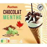 AUCHAN Cônes glacés à la menthe et au chocolat