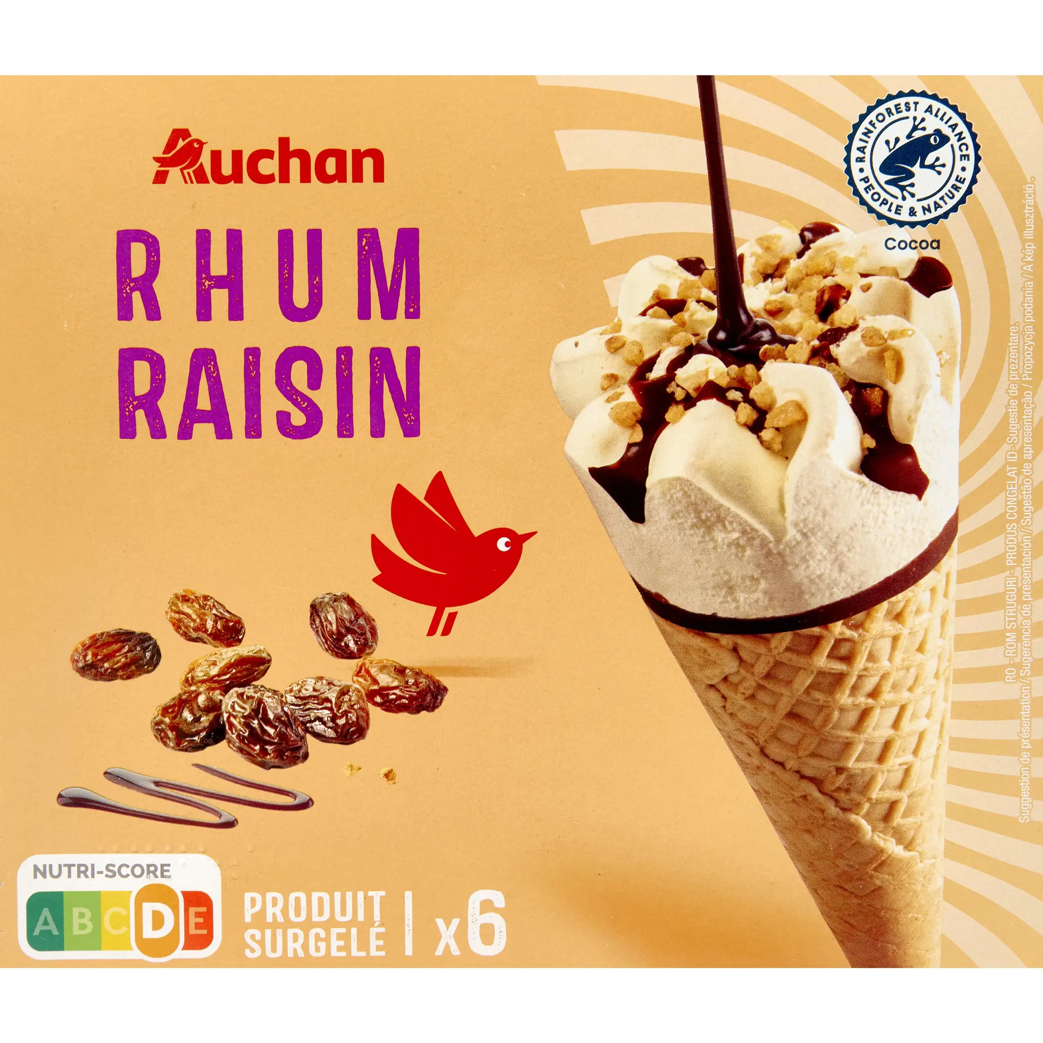 AUCHAN Cônes glacés rhum raisin