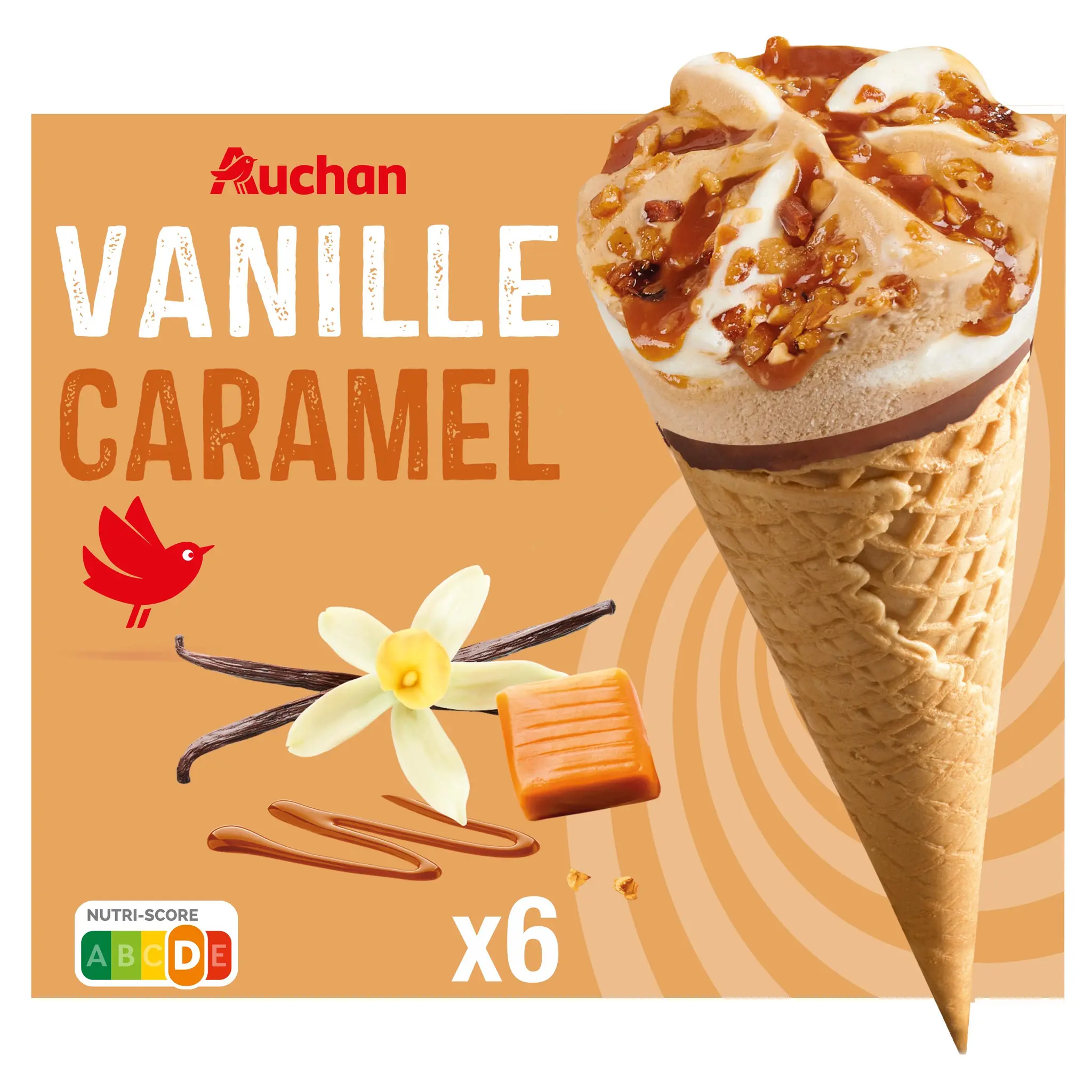 AUCHAN Cônes glacés vanille caramel