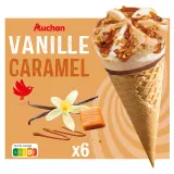 AUCHAN Cônes glacés vanille caramel