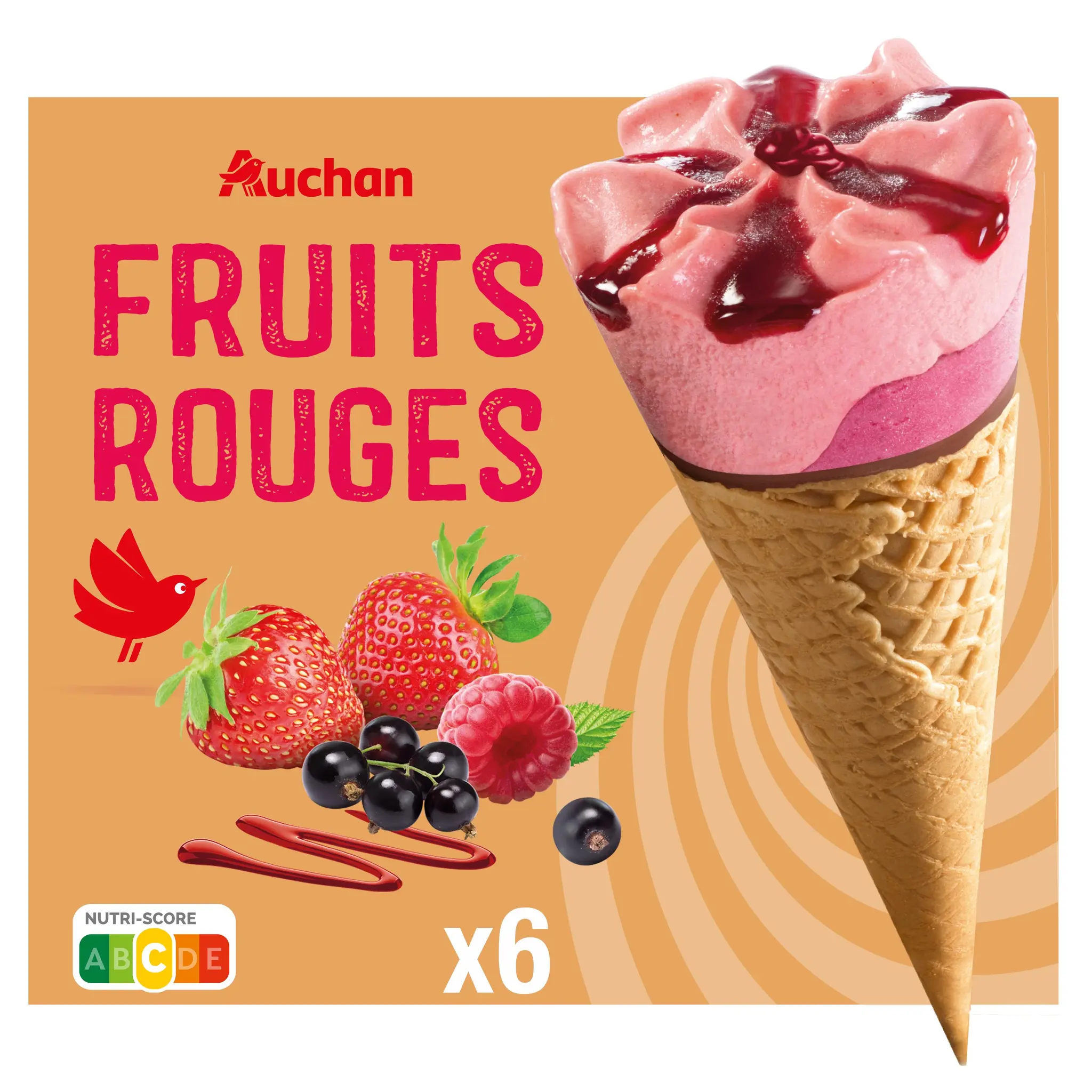 AUCHAN Cônes glacés aux fruits rouges