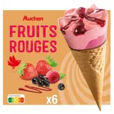 AUCHAN Cônes glacés aux fruits rouges