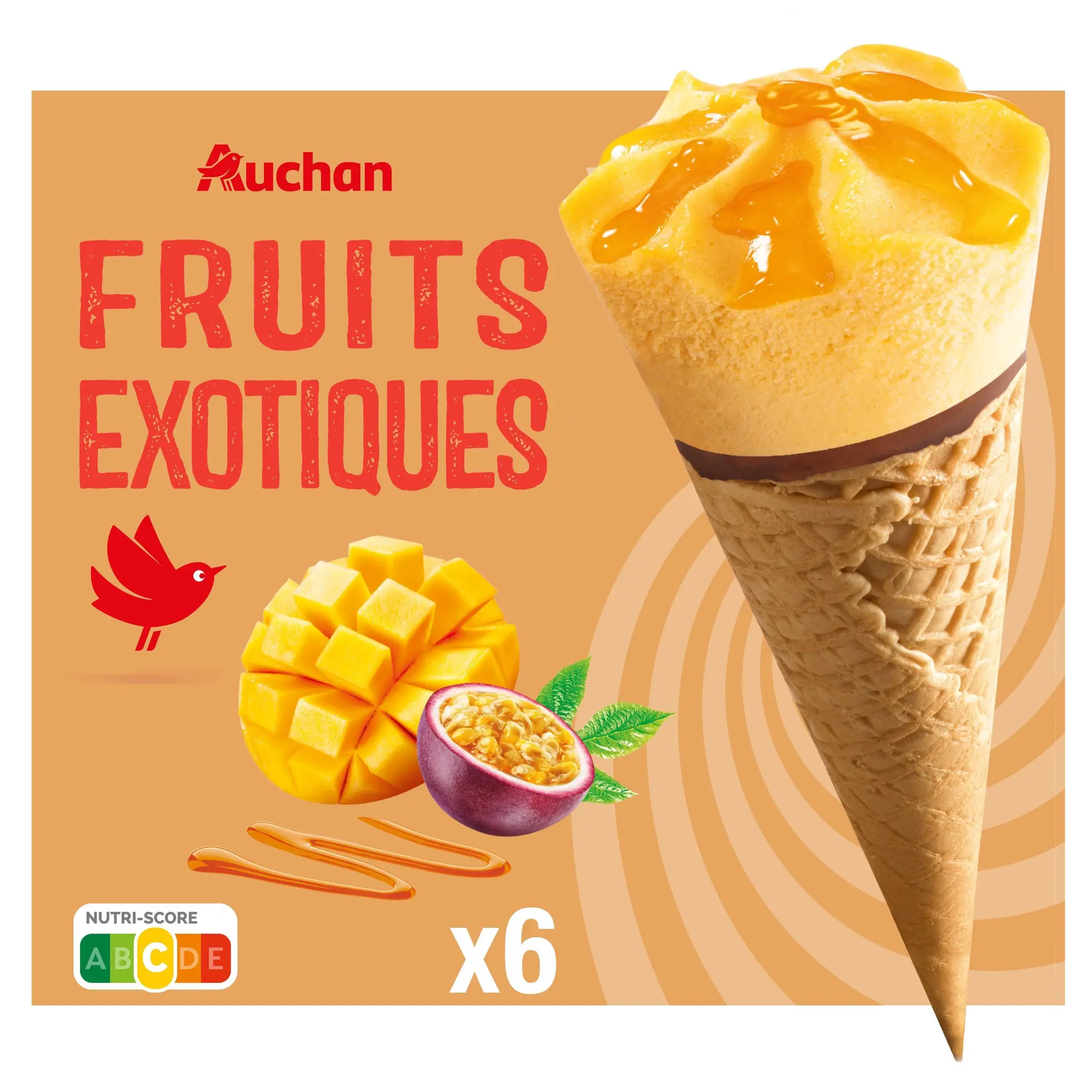 AUCHAN Cônes glacés fruits exotiques