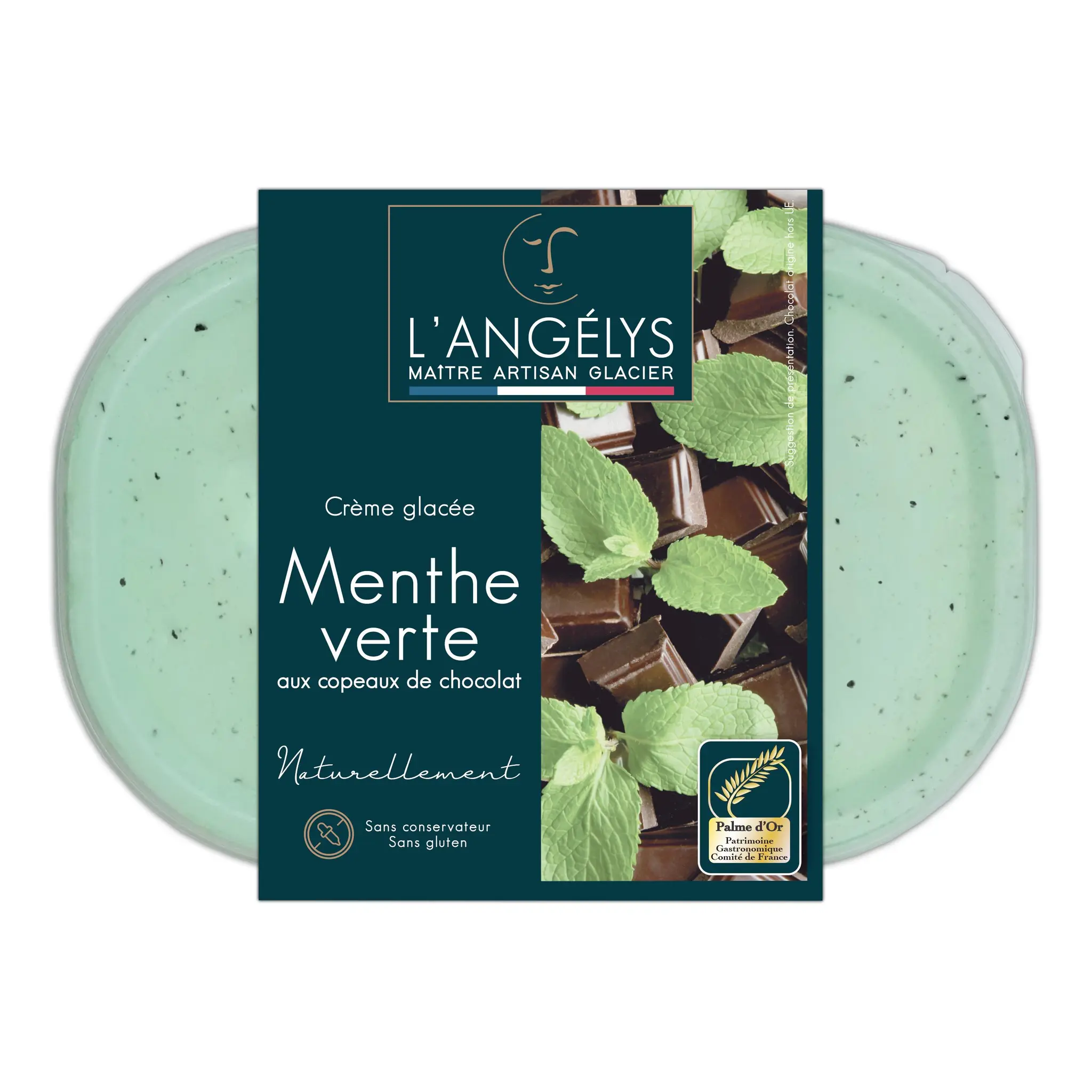L'ANGELYS Crème glacée menthe verte aux copaux de chocolat
