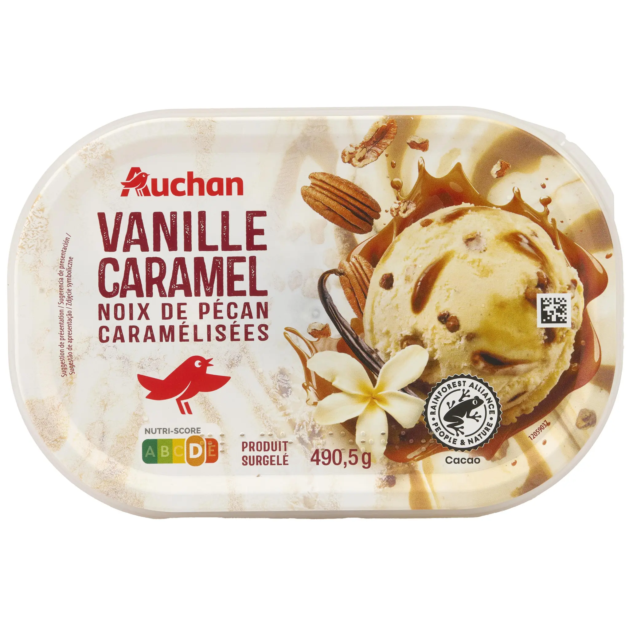 AUCHAN Glace à la vanille et aux noix de pécan sauce caramel