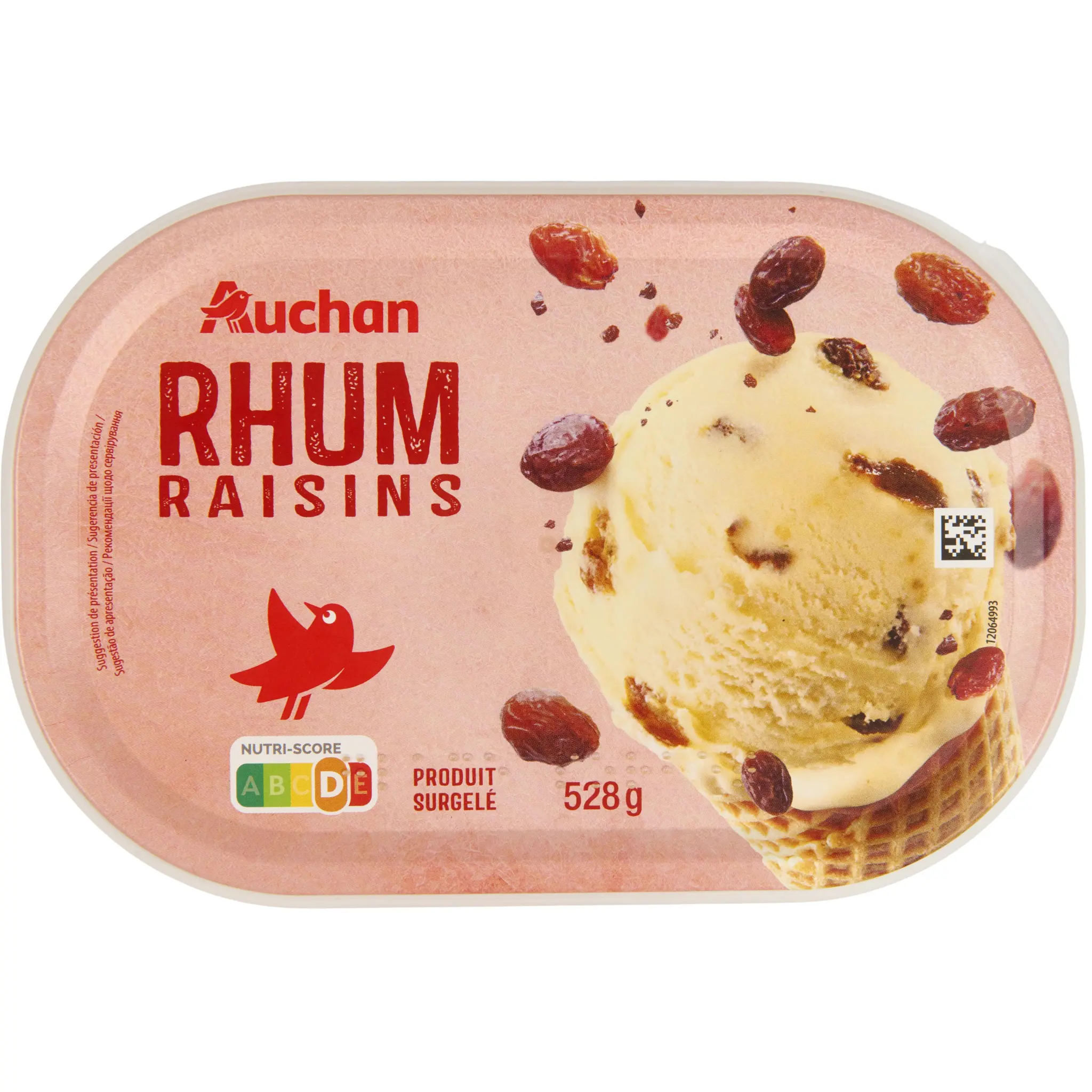 AUCHAN Glace raisins au Rhum