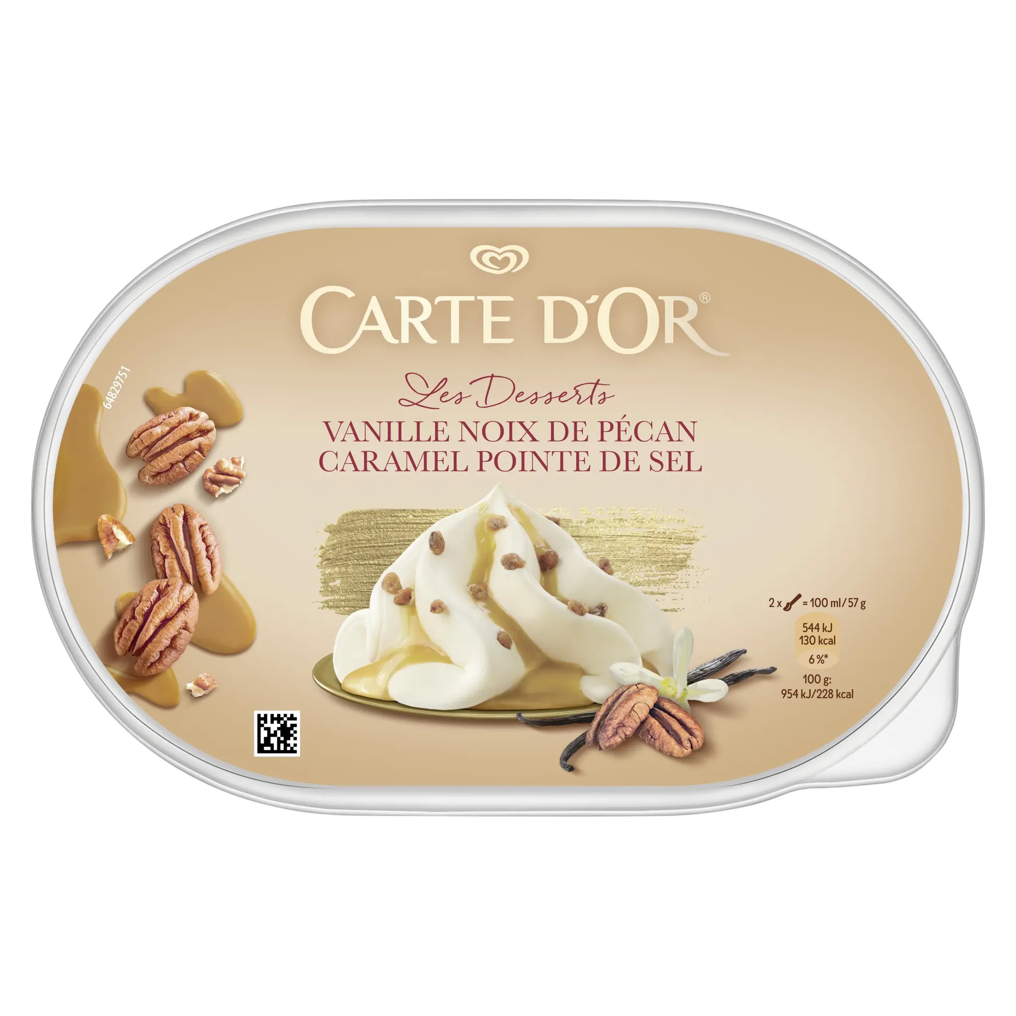 CARTE D'OR Glace à la vanille noix de pécan et au caramel pointe de sel