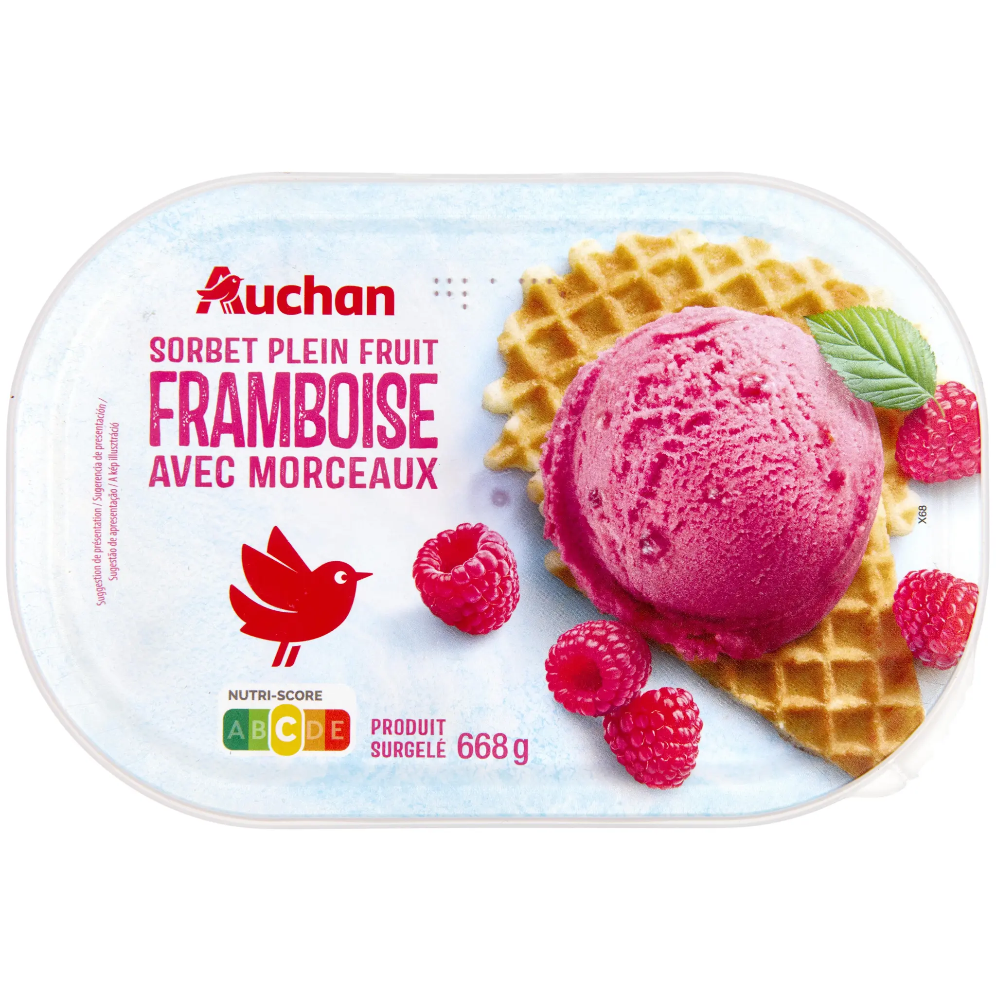 AUCHAN Sorbet framboise avec morceaux