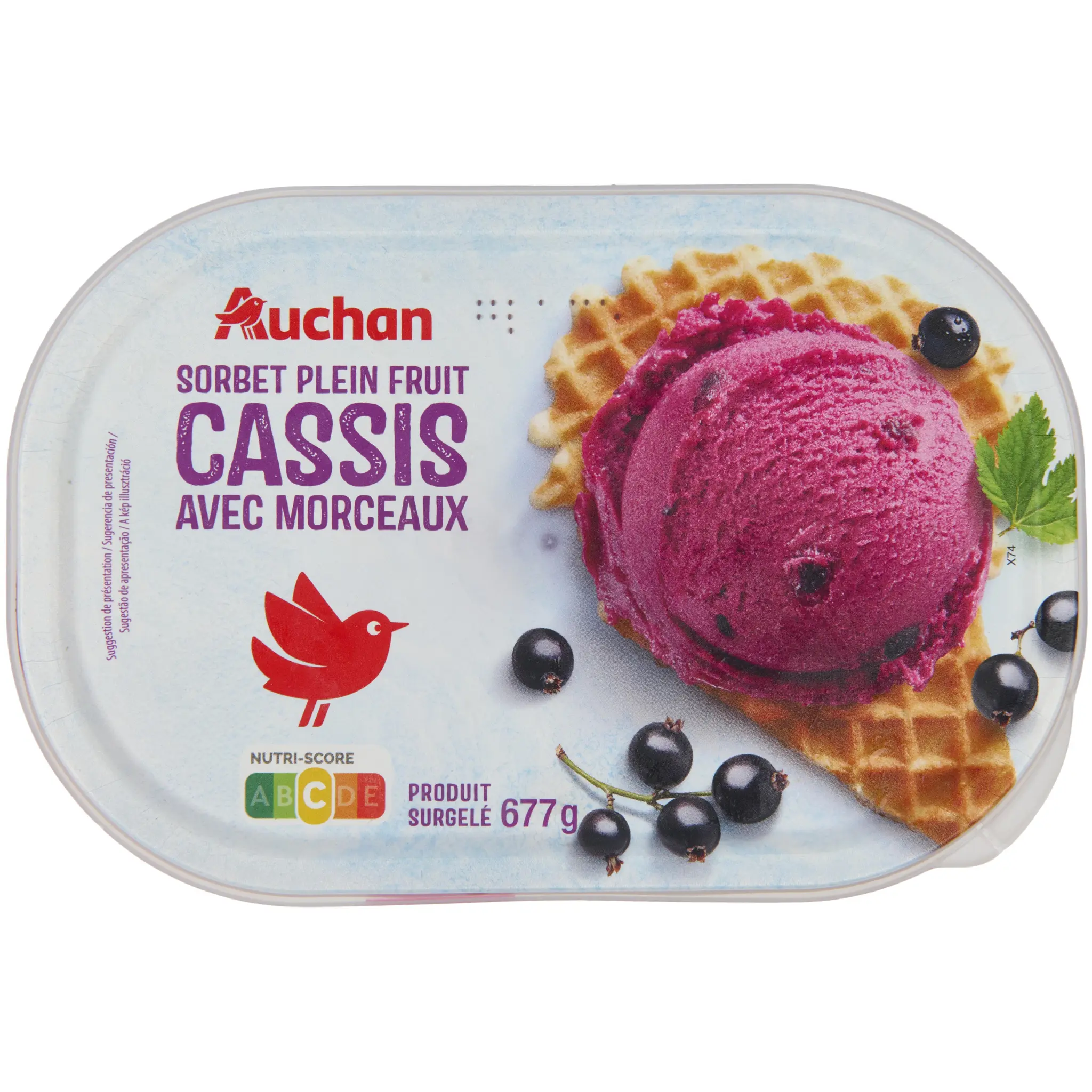AUCHAN Sorbet au cassis avec baies de cassis