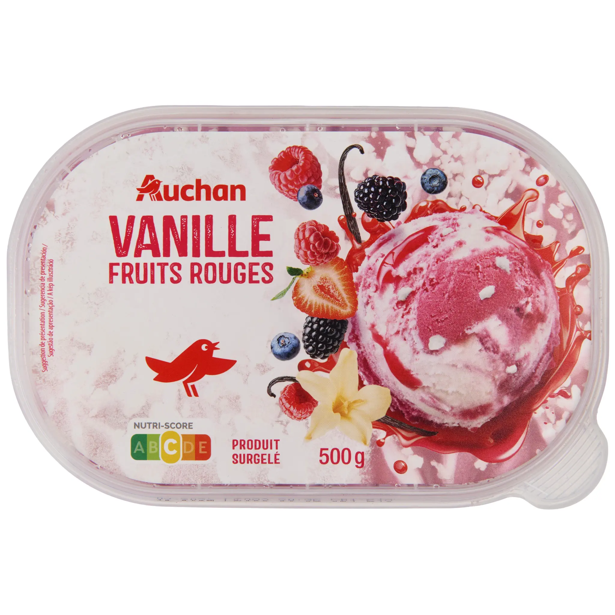 AUCHAN Glace vanille et sorbet fruits rouges