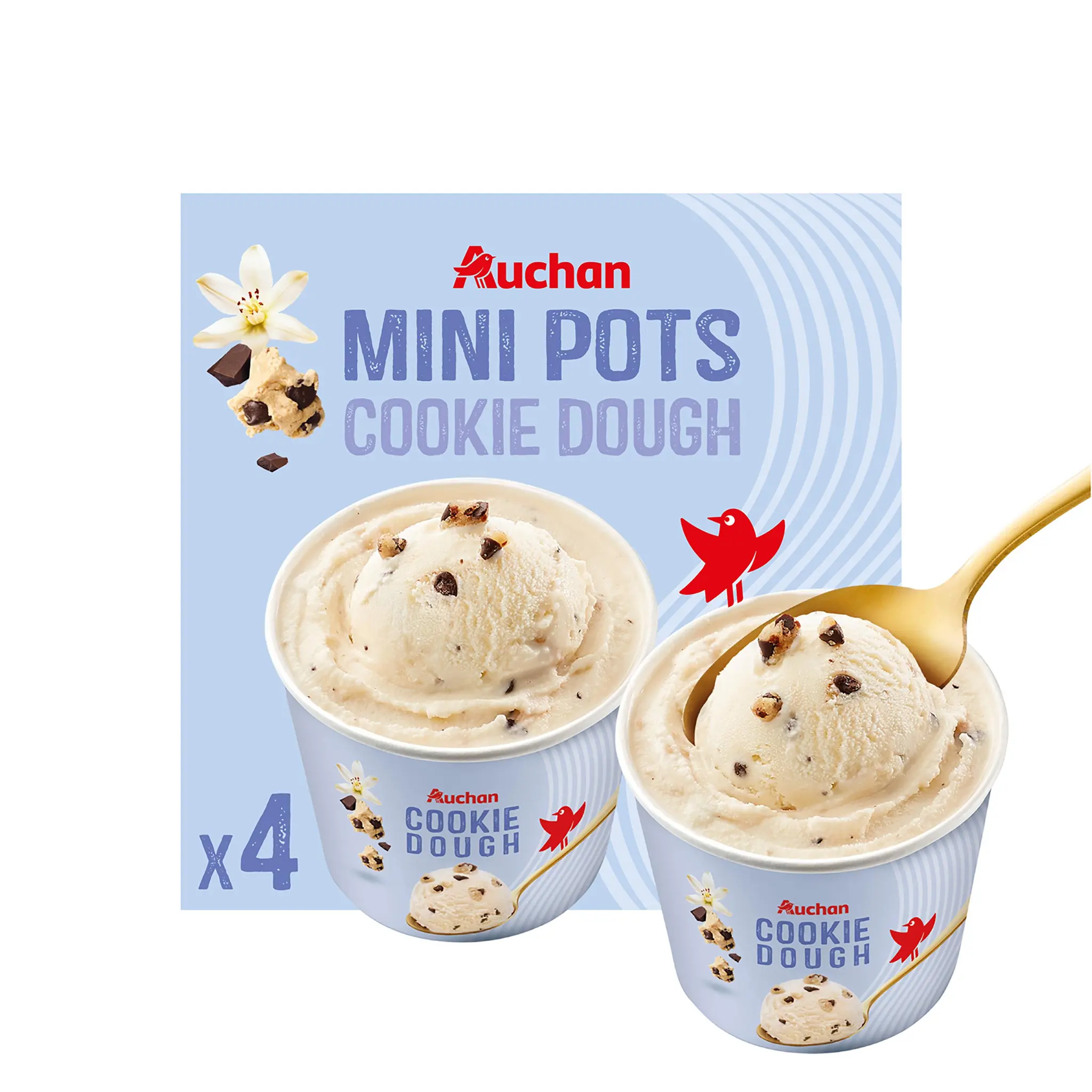 AUCHAN Mini pots de crème glacée Cookies Dough