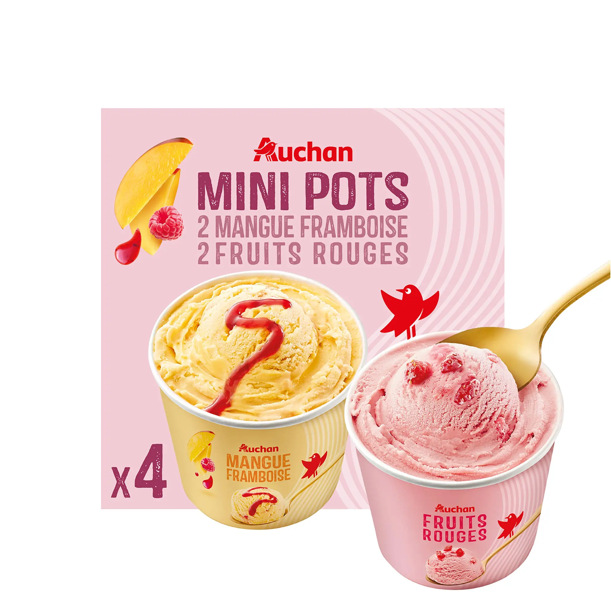 AUCHAN Mini pots mangue framboise fruits rouges