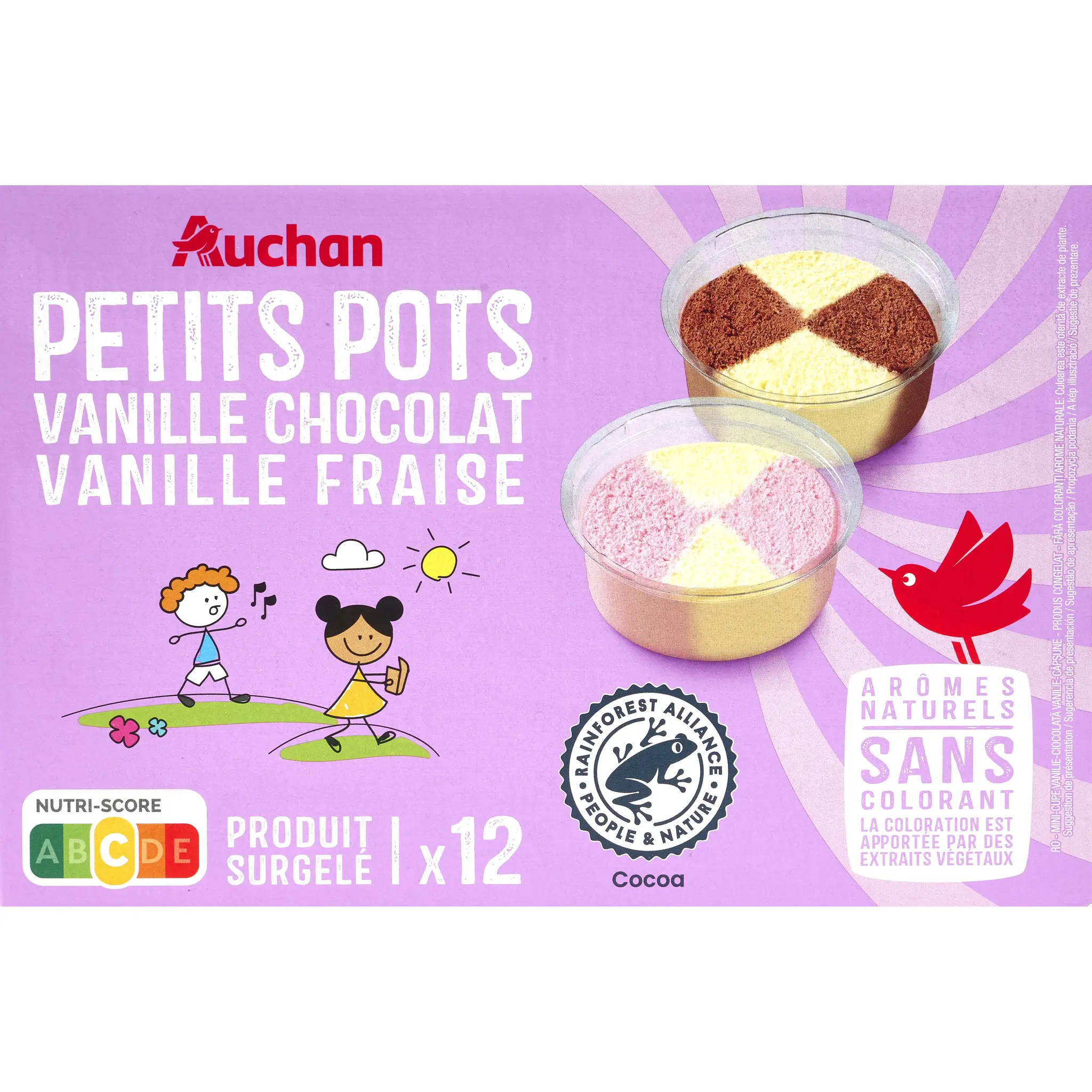 AUCHAN Mini pot glacé vanille-chocolat et vanille-fraise