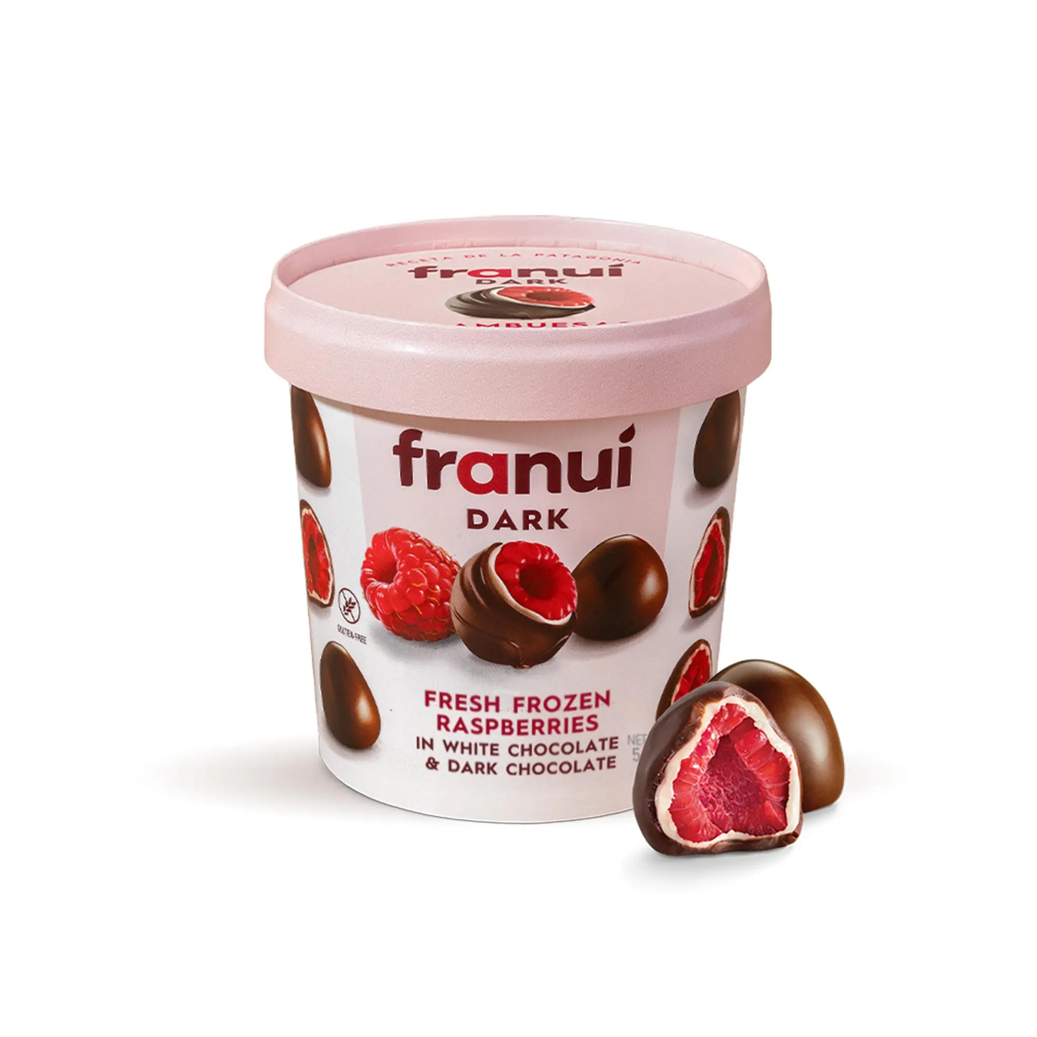 FRANUI Framboises glacées enrobées de chocolat blanc et chocolat noir