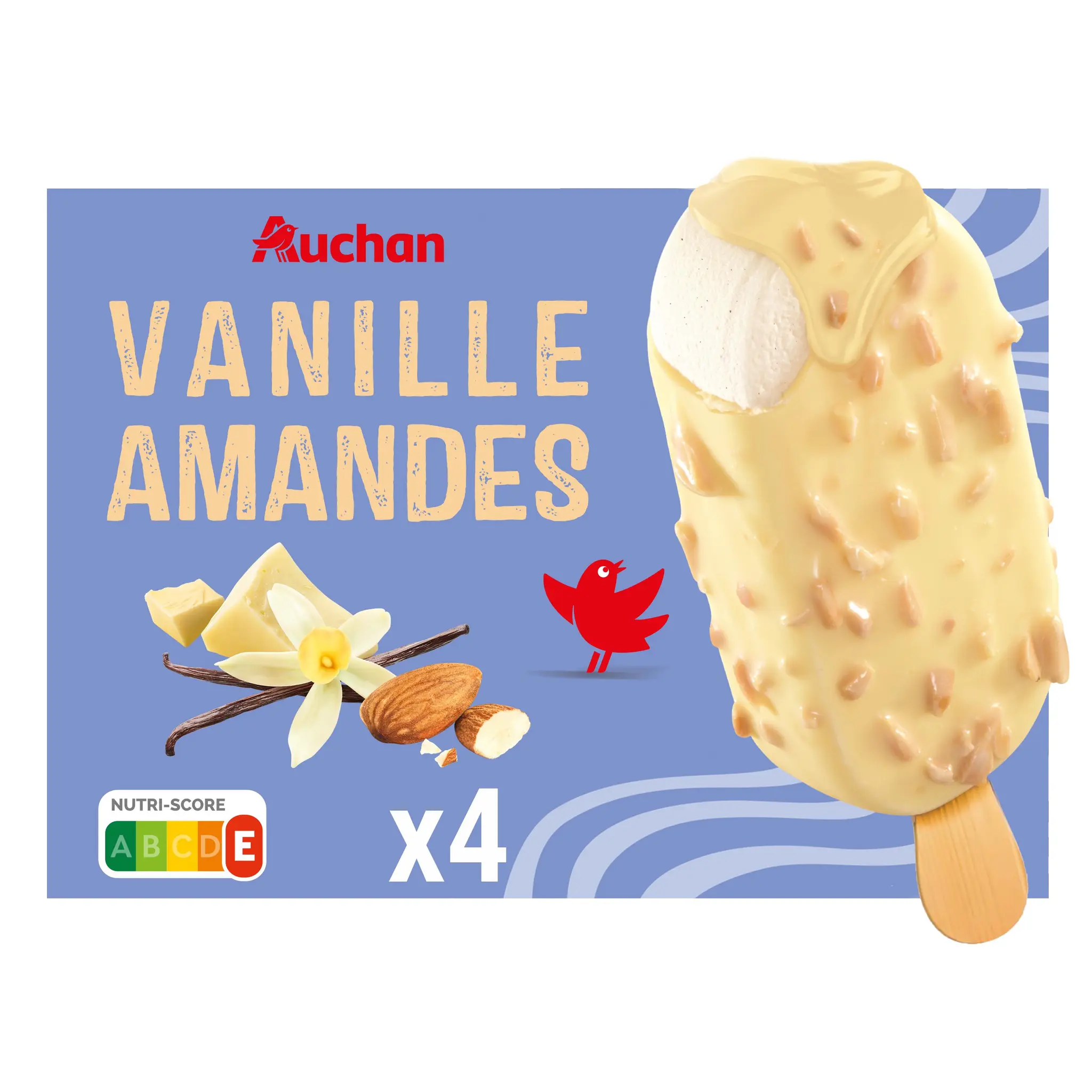AUCHAN Bâtonnets glacés vanille et amandes